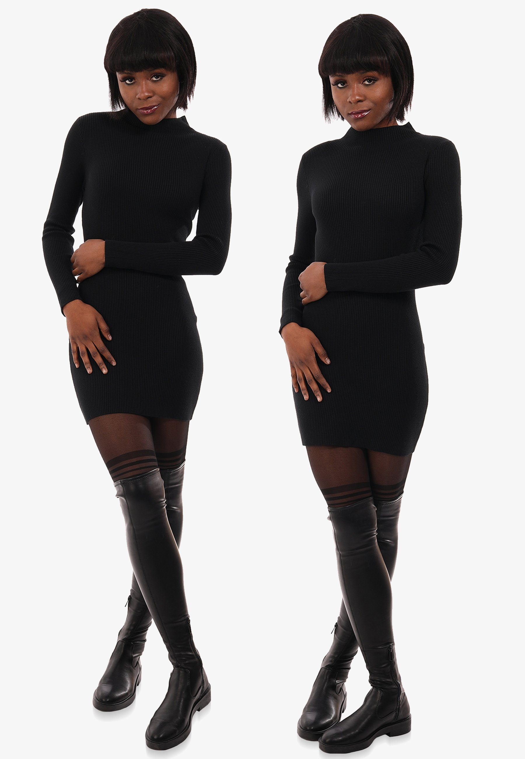 YC Fashion & Style Longpullover Stehkragen mit schwarz Pullover Unifarbe, Basic Rippstrick in (1-tlg) aus