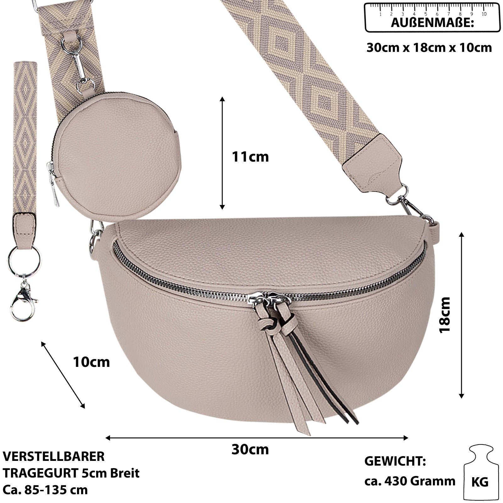 EAAKIE Gürteltasche Bauchtasche Umhängetasche Crossbody-Bag Kunstleder Italy-Design, als Schultertasche, CrossOver, Umhängetasche tragbar