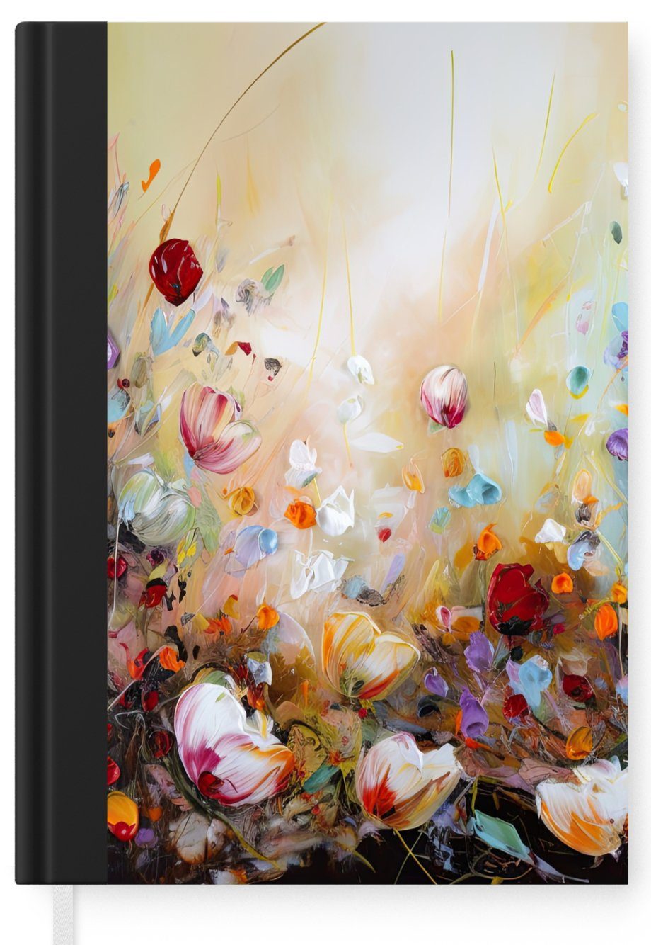 MuchoWow Notizbuch Ölfarbe - Blumen A5, 98 - Notizheft, - Natur, Merkzettel, Haushaltsbuch Seiten, Journal, Farbenfroh Tagebuch