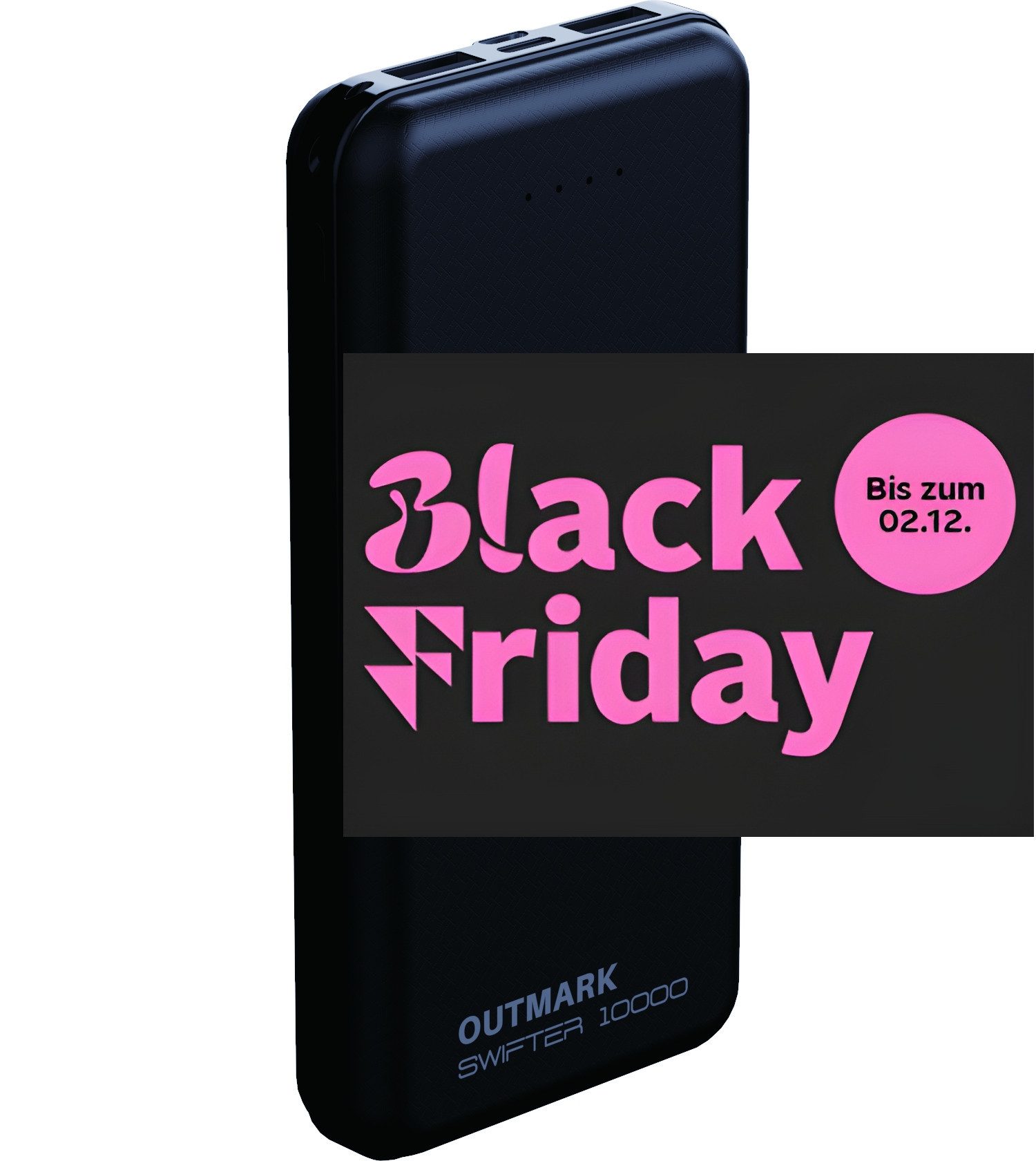 OUTMARK BLACK FRIDAY SWIFTER 10.000 2x USB-A Ausgang, 1x USB-C zum Laden der Powerbank 10000 mAh, Fast Charge 2 x 2,4A