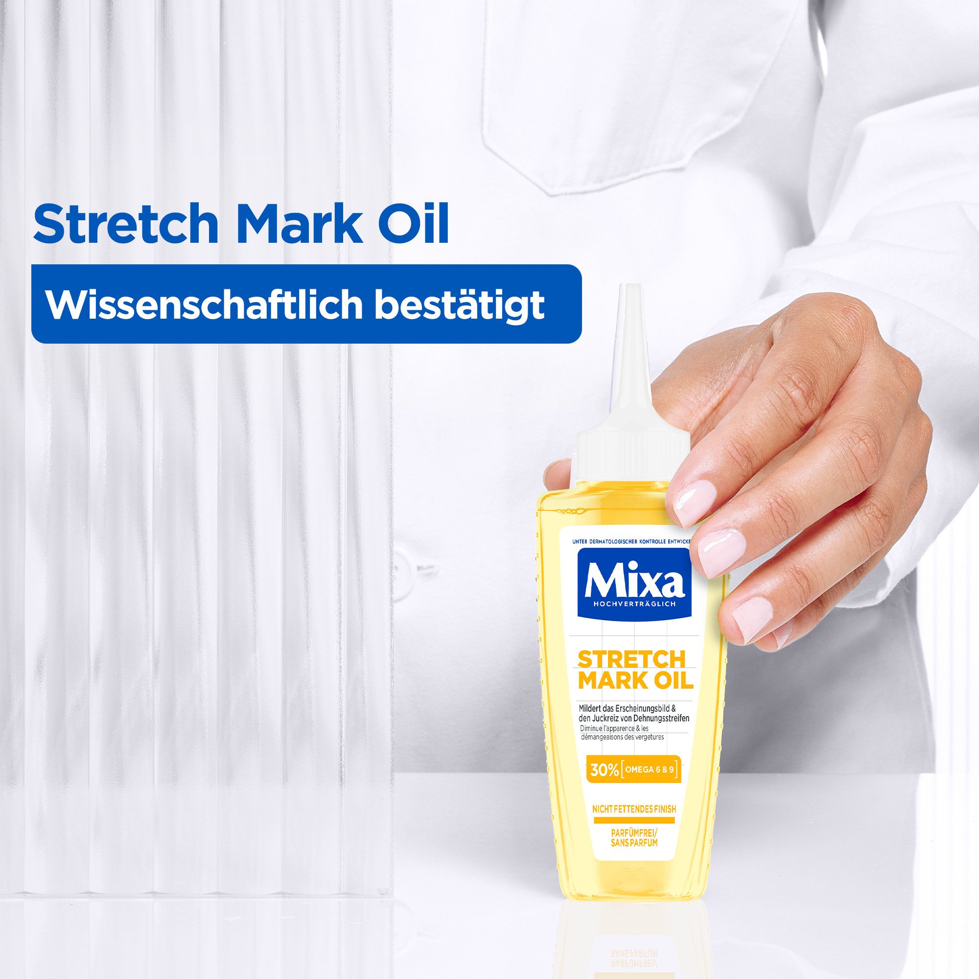 Mixa Körperlotion MIXA STRETCH MARK OIL, Mindert Dehnungsstreifen und deren Juckreiz, für empfindliche Haut.