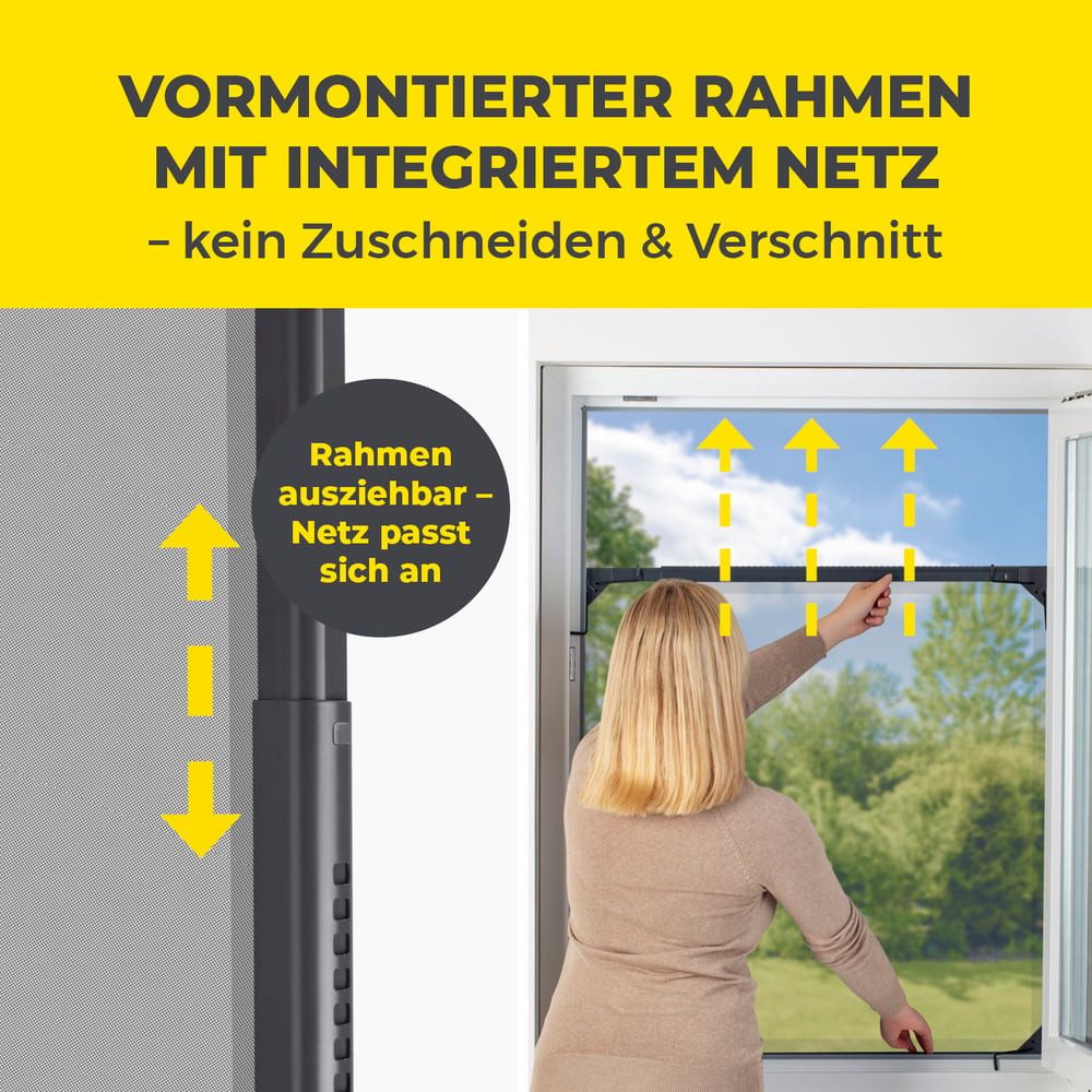 EASYmaxx Insektenschutz-Fensterrahmen ausziehbares Teleskop-Insektenschutzgitter,  anthrazit, (1-St), Fliegengitter Fenster, mit vormontierten Rahmen, Moskitonetz