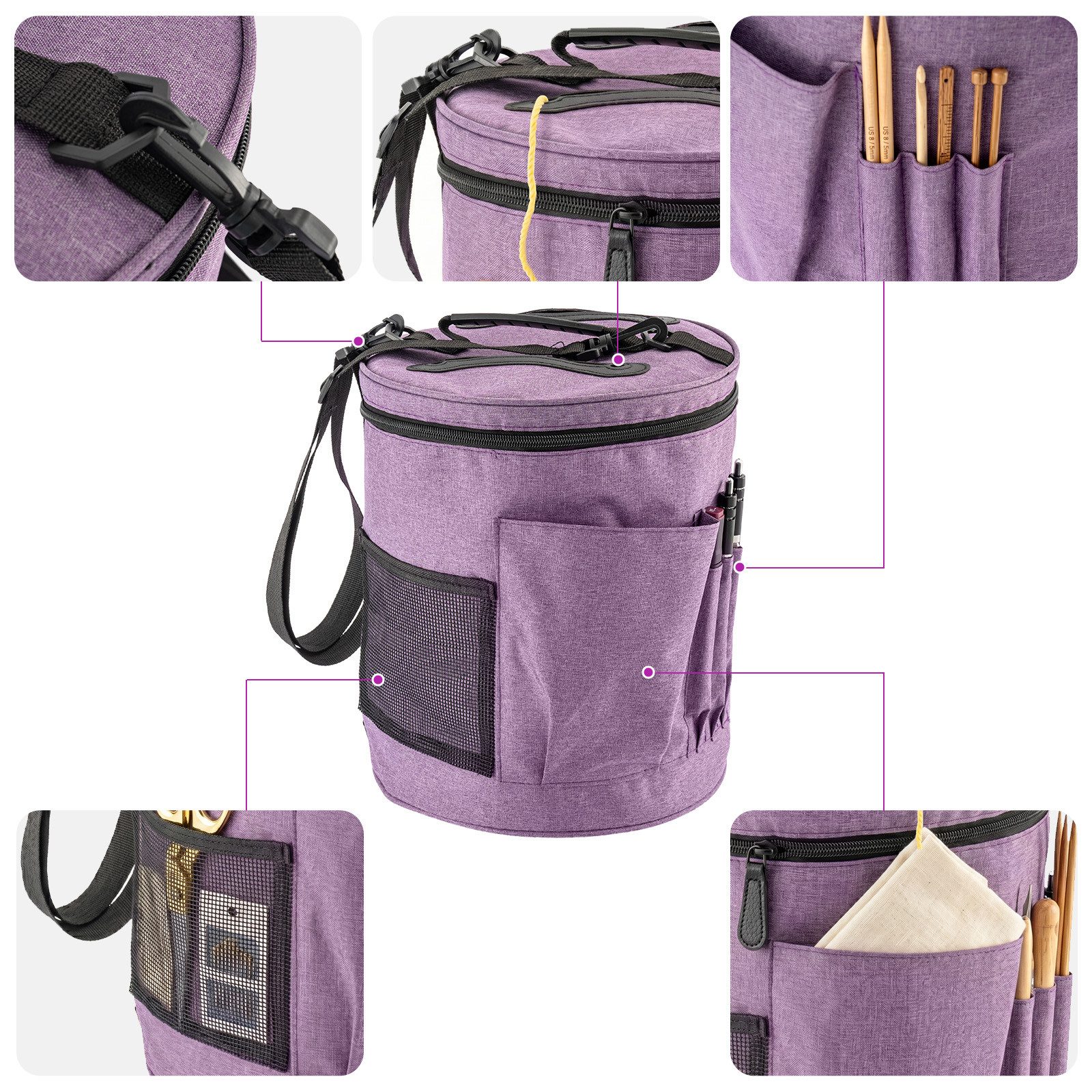 Youyijia Aufbewahrungsbox Stricktasche & Garnaufbewahrung 26x30 cm tragbar mit Reißverschluss