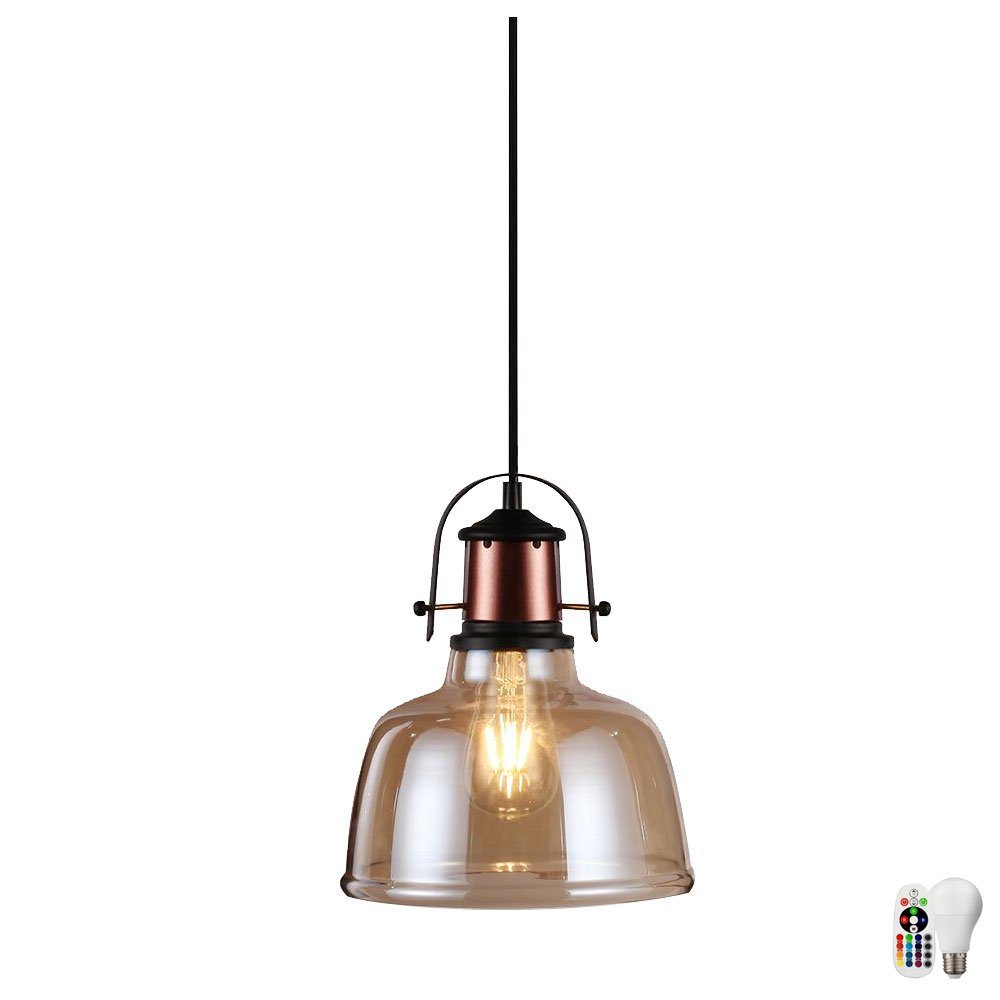 etc-shop LED Pendelleuchte, Leuchtmittel inklusive, Farbwechsel, Decken Warmweiß, Set Hänge Leuchte Pendel Vintage Lampe im Glas Fernbedienung
