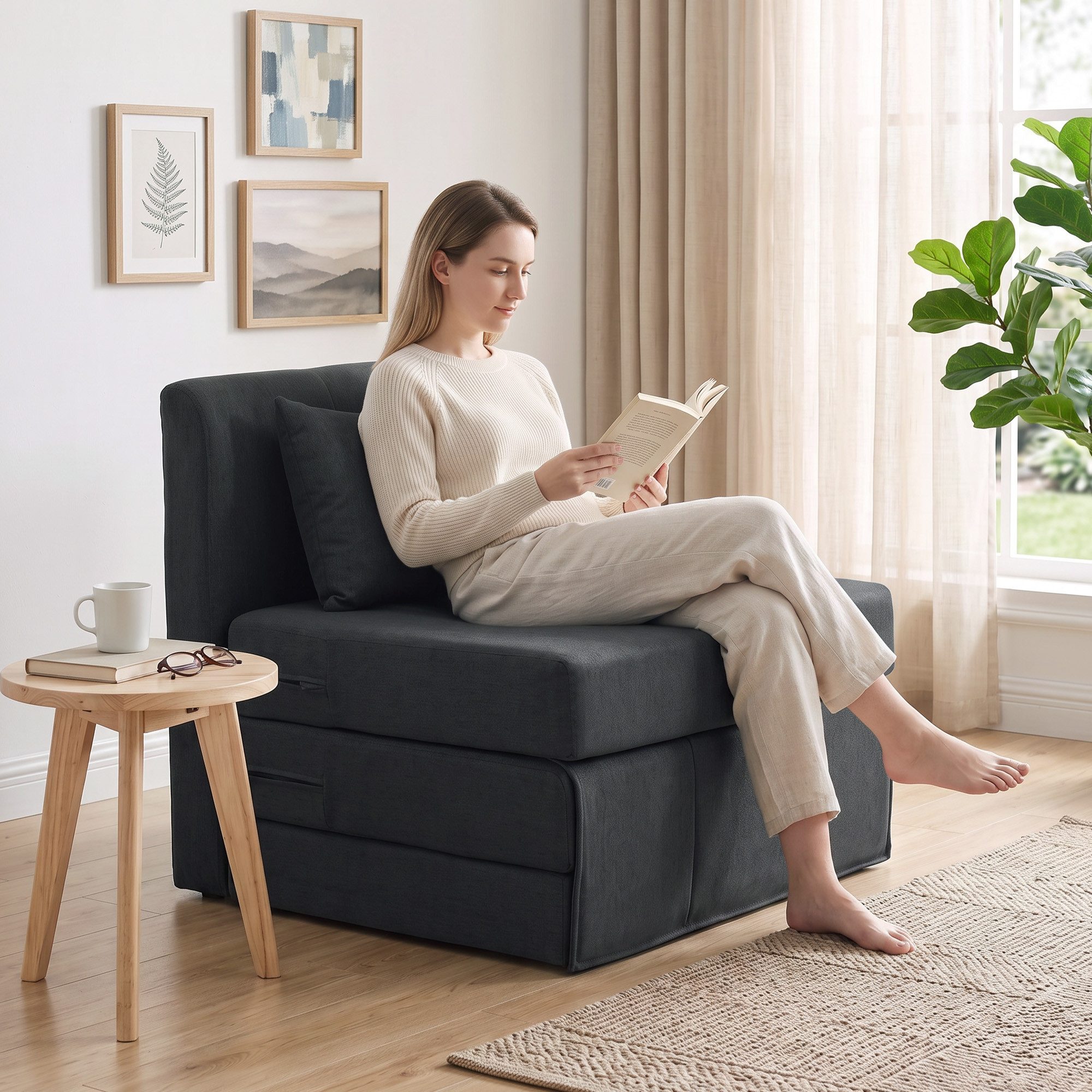 HOMCOM Bodenkissen Schlafsessel Klappbares Gästebett, Klappbar und multifunktional als Sofa & Bett verwendbar