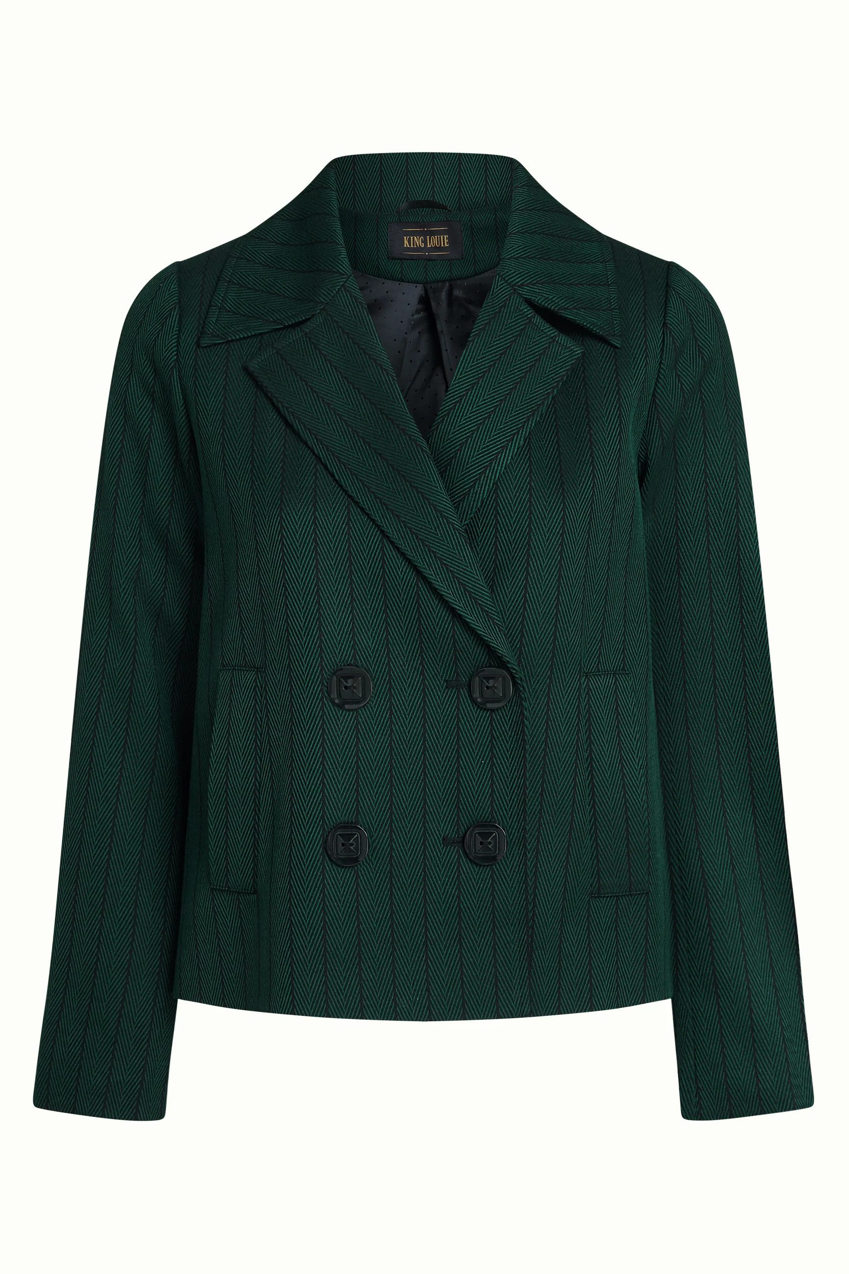 King Louie Kurzblazer - Eleganter Mantel mit Chevronmuster und Reverskragen für Damen