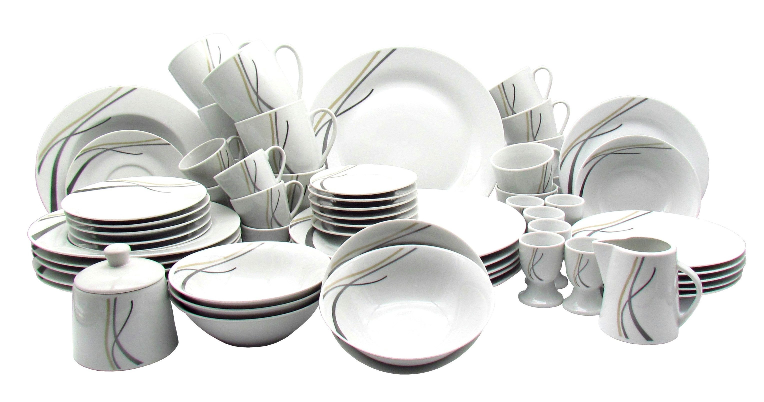 Michelino Kombiservice XXL 62 tlg. für, 6 Personen, hochwertiges Porzellan, Spülmaschinen- & Mikrowellengeeignet