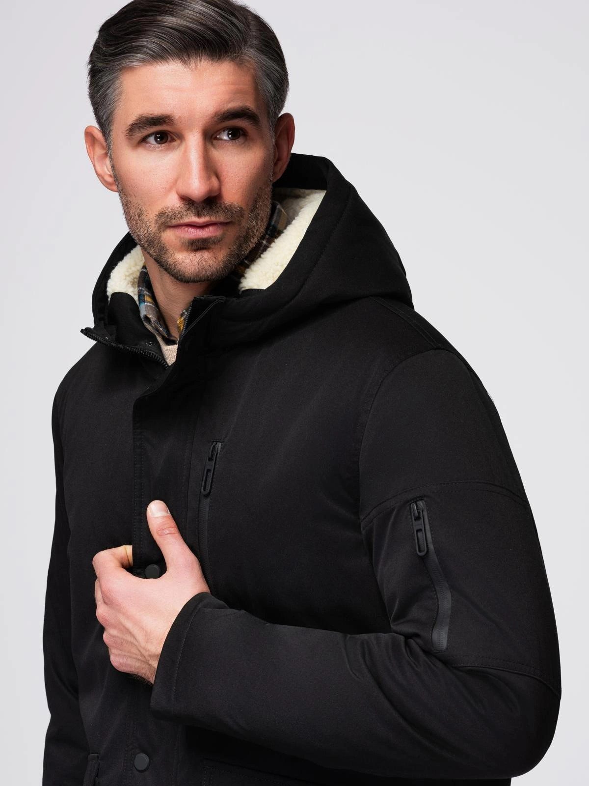 OMBRE Parka Lange Herrenparka mit Lammfellfutter
