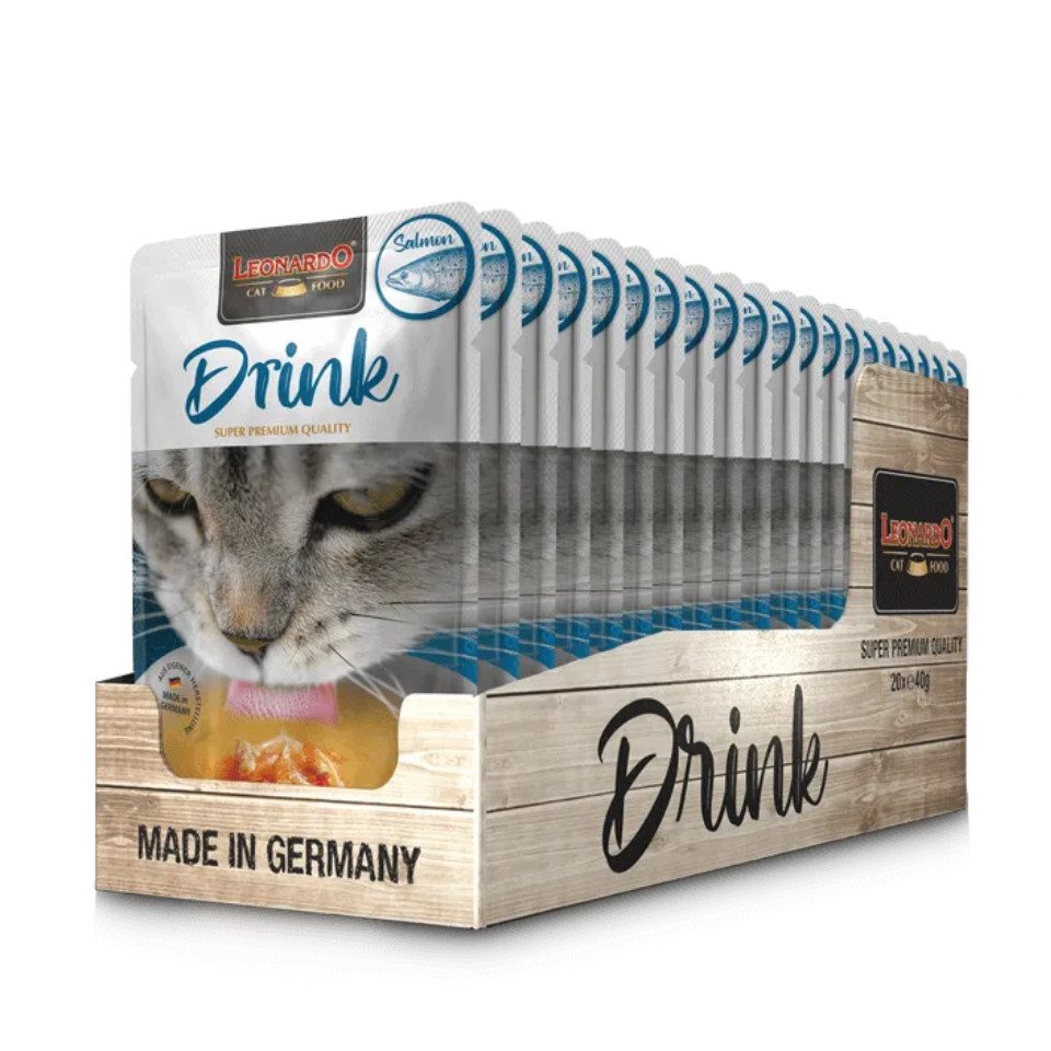 Leonardo Catfood Drink Salmon - mit Brühe und Fleisch von Lachs & Huhn 20x40g, Ergänzungsfutter für: Katzen