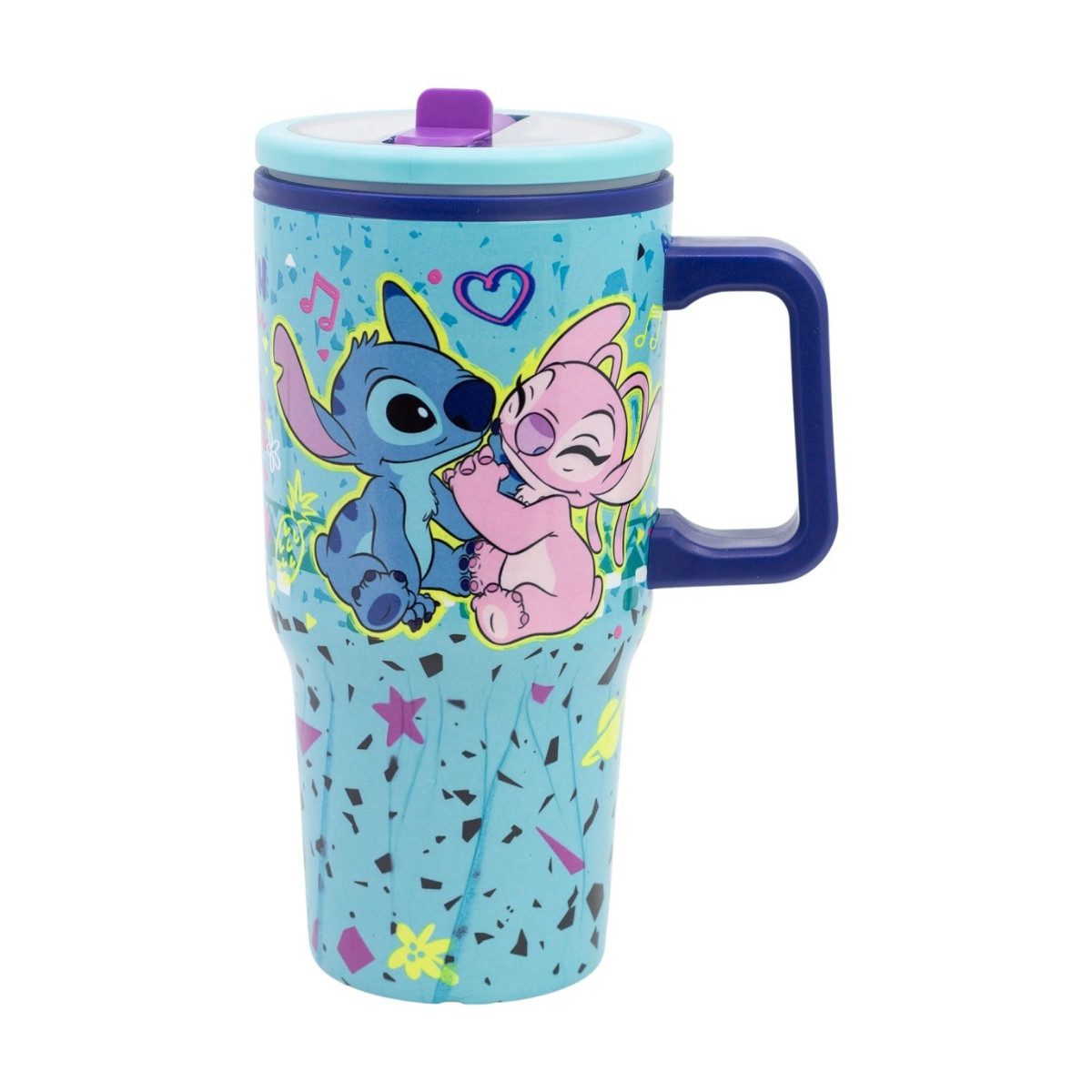 Lilo & Stitch Thermobecher - 640 ml Edelstahl doppelwandiger Trinkbecher mit Trinkhalm, 1-tlg., Edelstahl