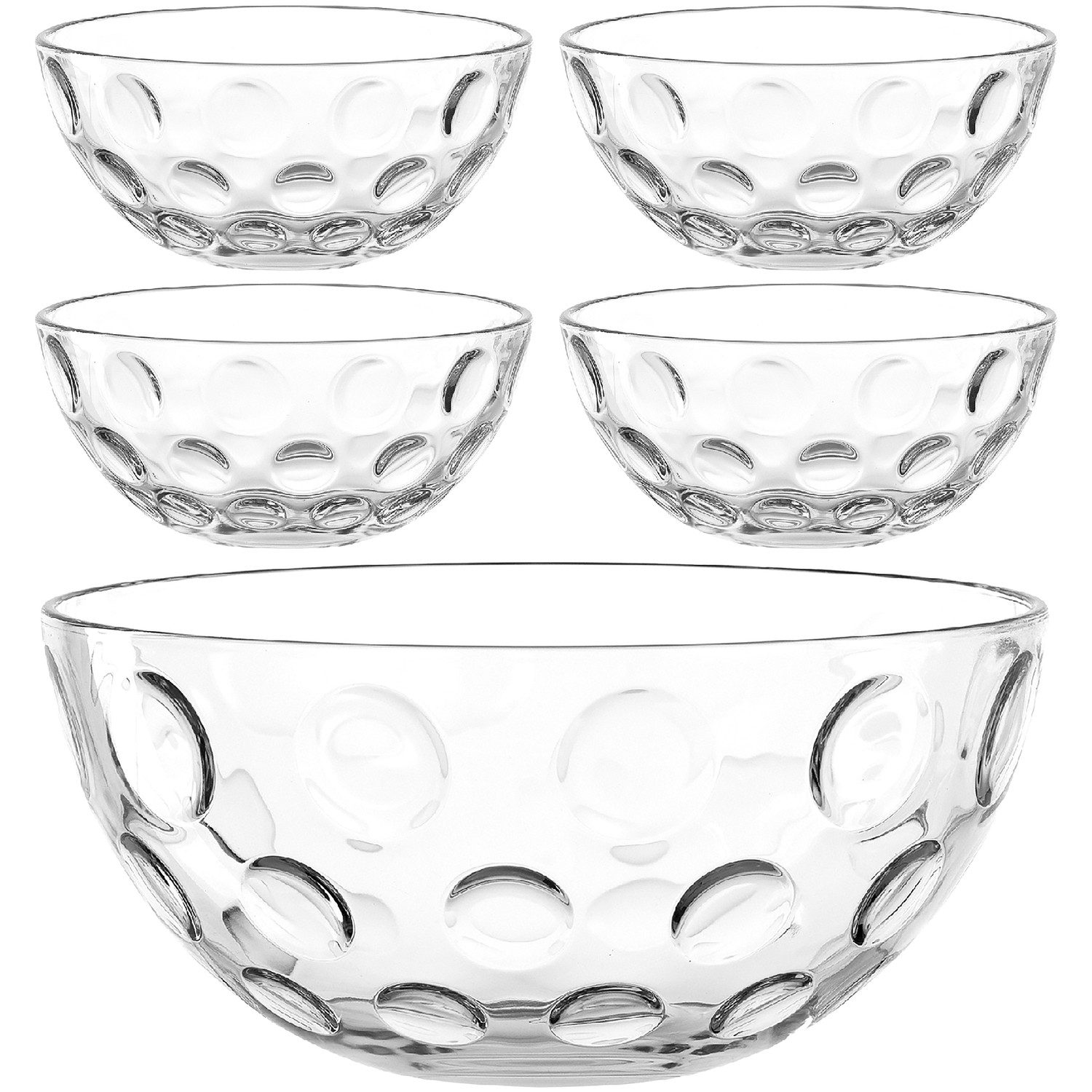 LEONARDO Schale Schalen-Set CUCINA OPTIC, 5er Set, 4x Ø 10 cm & 1x Ø 21,5 cm, Glas, (Set, 5-tlg), Spülmaschinengeeignet