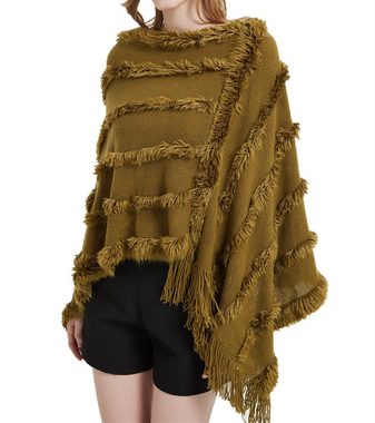 Rouemi Cape Damen Warm Schal Poncho,Langes Schal,gestrickter Schal Fransen