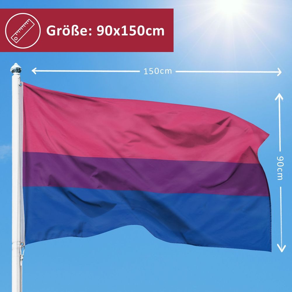PHENO FLAGS Flagge Bisexuelle Flagge Pride 90 x 150 cm Bisexualität Fahne LGBT (Hissflagge für Fahnenmast), Inkl. 2 Messing Ösen