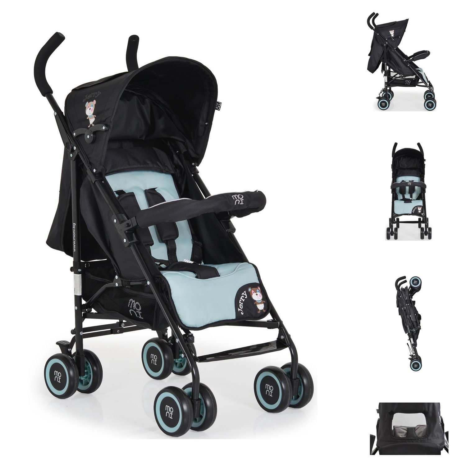 Moni Kinder-Buggy Kinderwagen, Buggy Jerry, Sonnendach, schwenkbare Vorderräder, EVA-Räder türkis