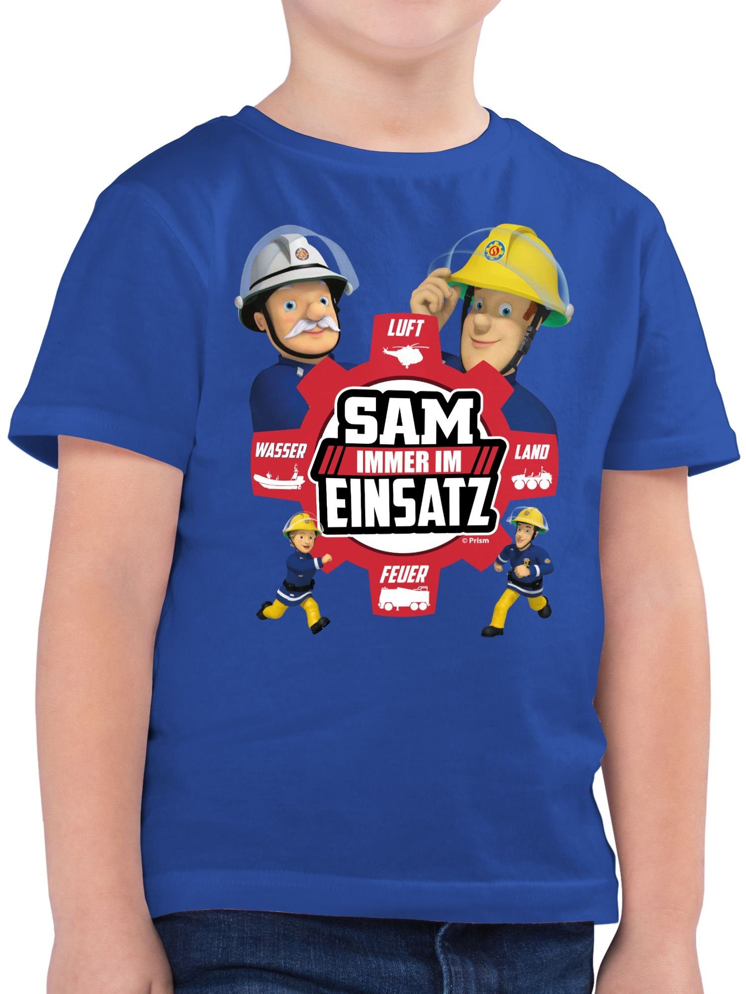 - Shirtracer Feuerwehrmann T-Shirt Sam Sam Royalblau 01 Immer Einsatz im Jungen