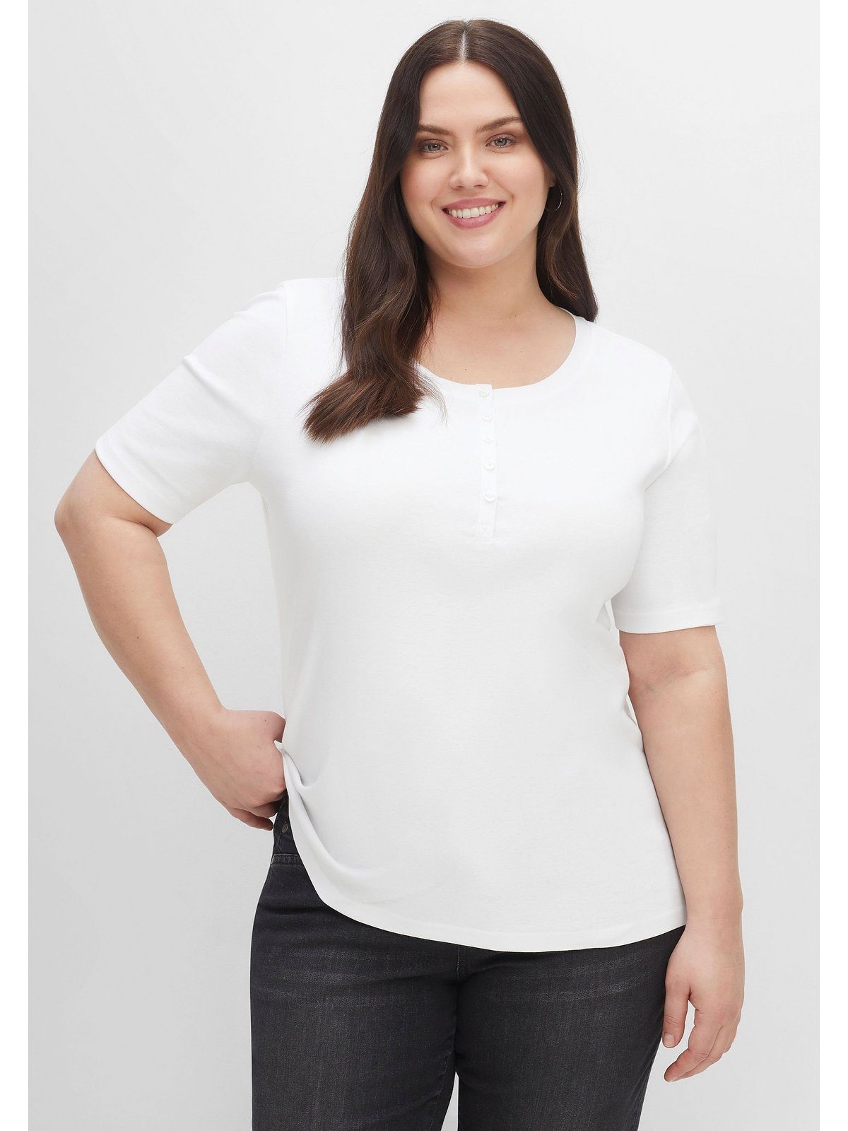 Sheego T-Shirt Große in mit Größen Knopfleiste Rippstruktur