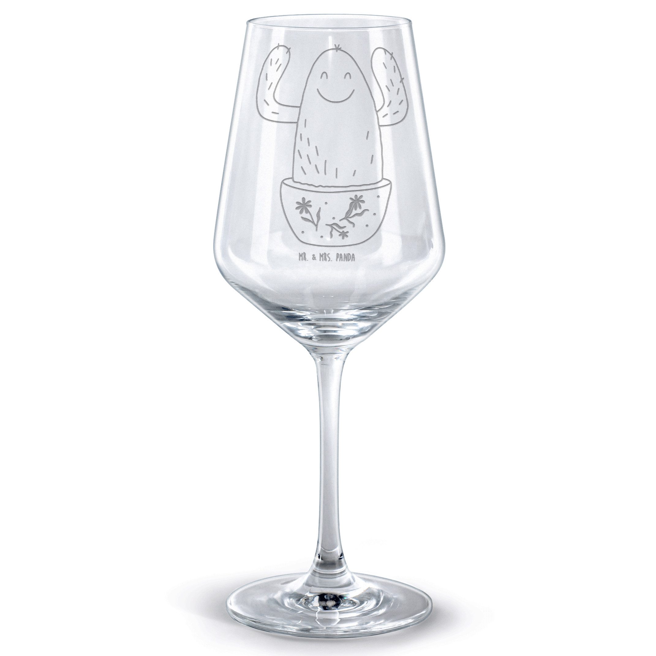 Mr. & Mrs. Panda Rotweinglas Kaktus Happy, Weinglas, Transparent, Freundin, Ausbildung, weinglas g, Premium Glas, Büro Glas Rotwein Kollegin