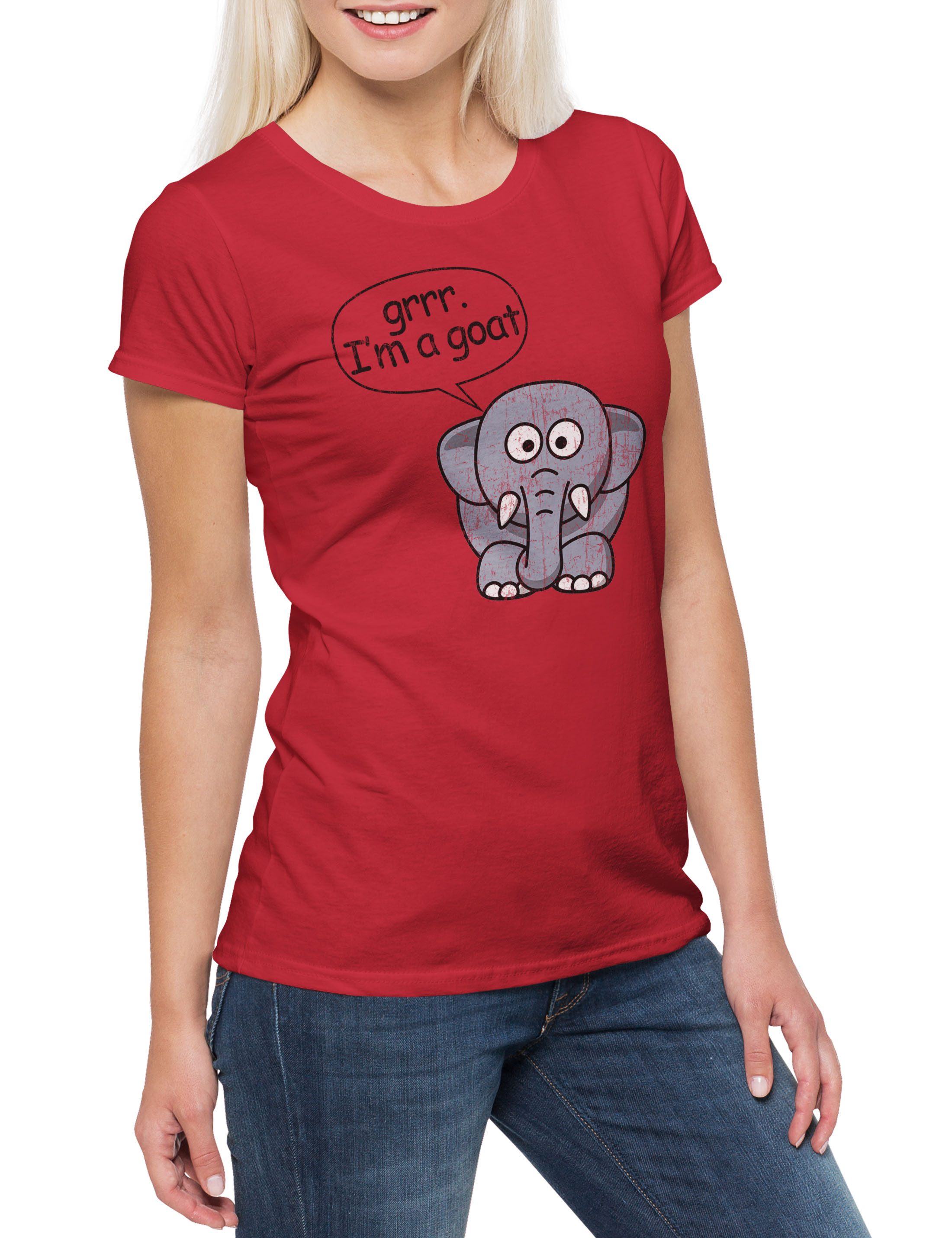 Print-Shirt Elephant I'm A Goat Damen T-Shirt Braaalooo Modern Ziege Comic Elefant