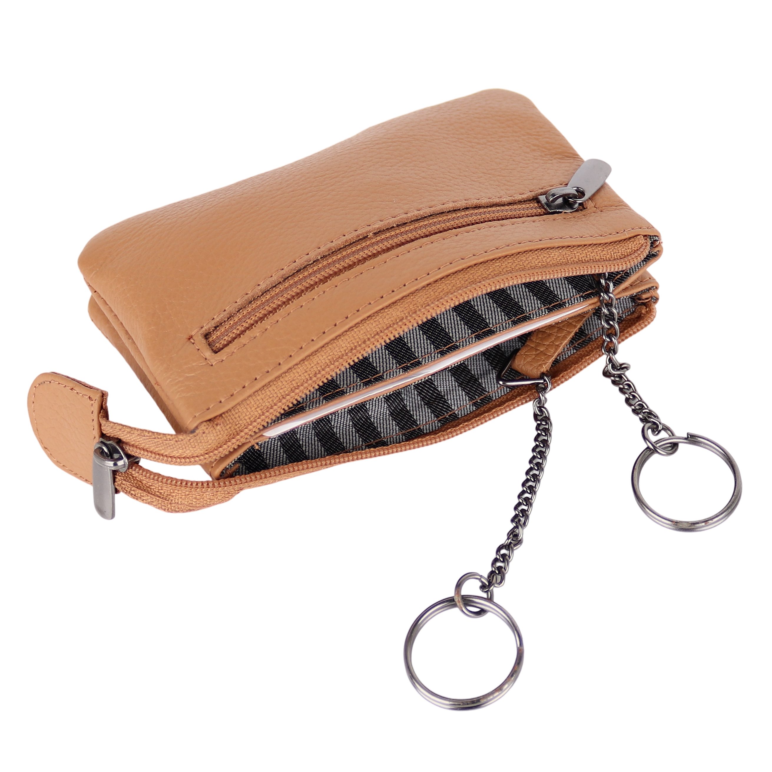 MIRROSI Schlüsseltasche UNISEX Echtleder mit zwei Fächern, 1 Kartenfach, Schlüsseletui für Damen und Herren