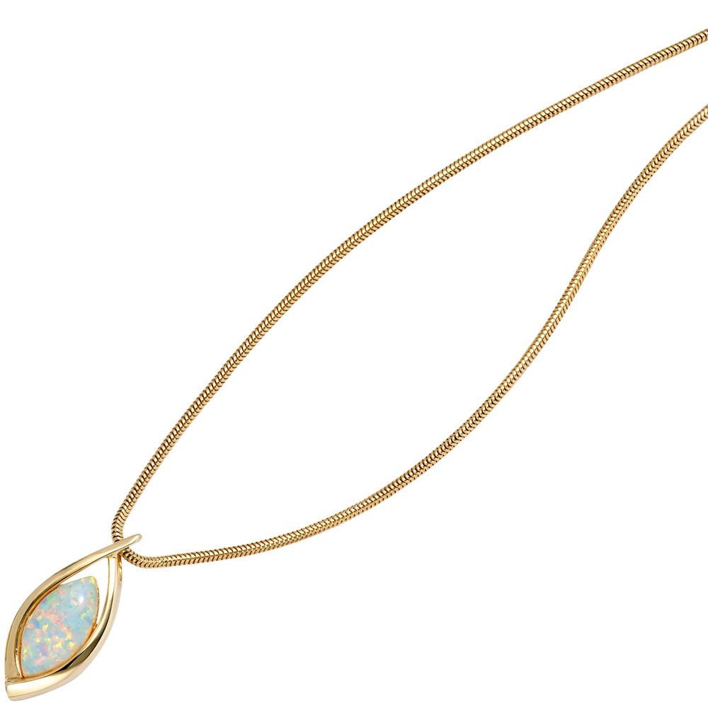 Schmuck Krone Kettenanhänger Anhänger mit Opal, 375 Gelbgold spitzoval, Gold 375 – Bild 3 von 3