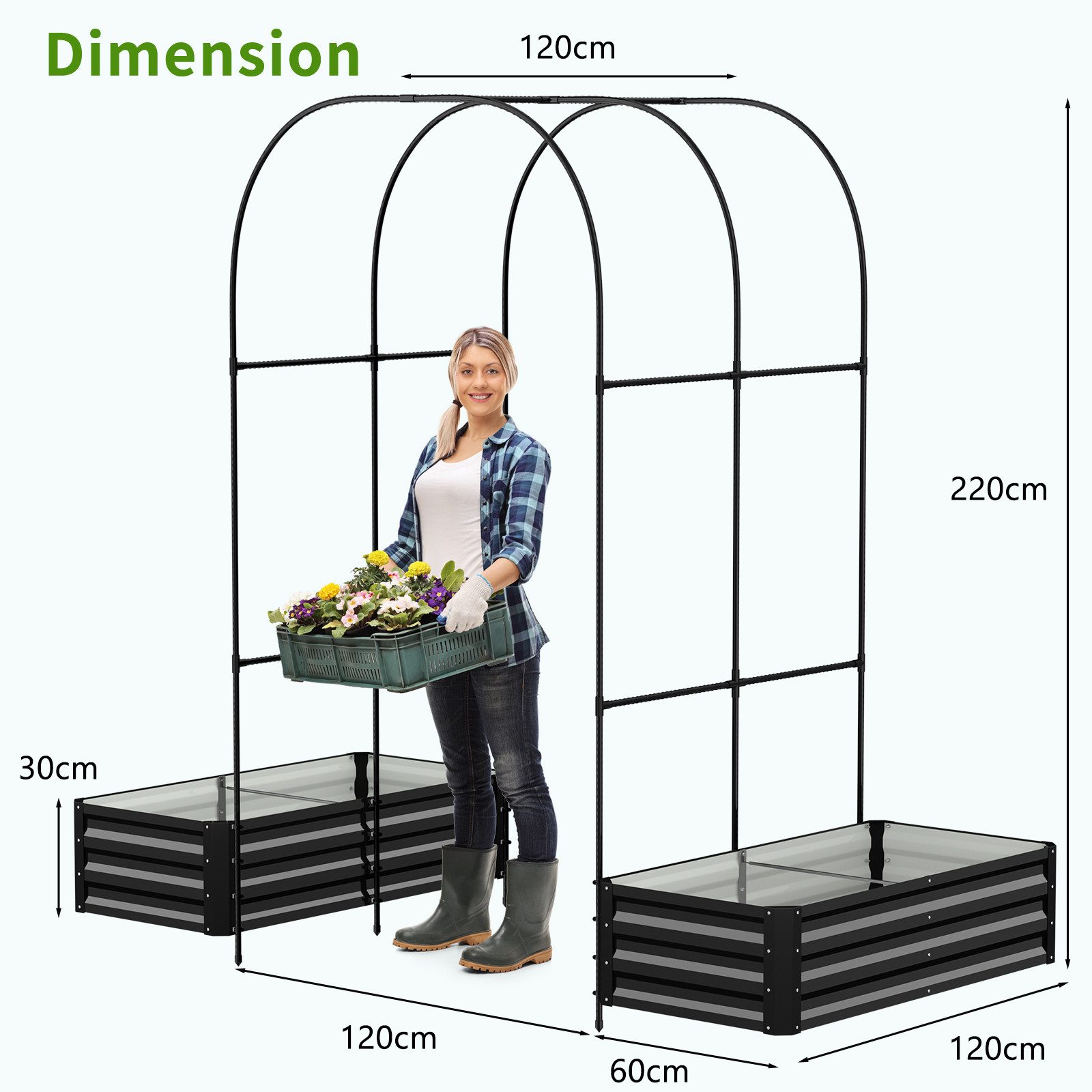 Meulbaty Blumenkasten 3-IN-1 Metall-Hochbett für Garten mit Gartenbogen und günstig online kaufen