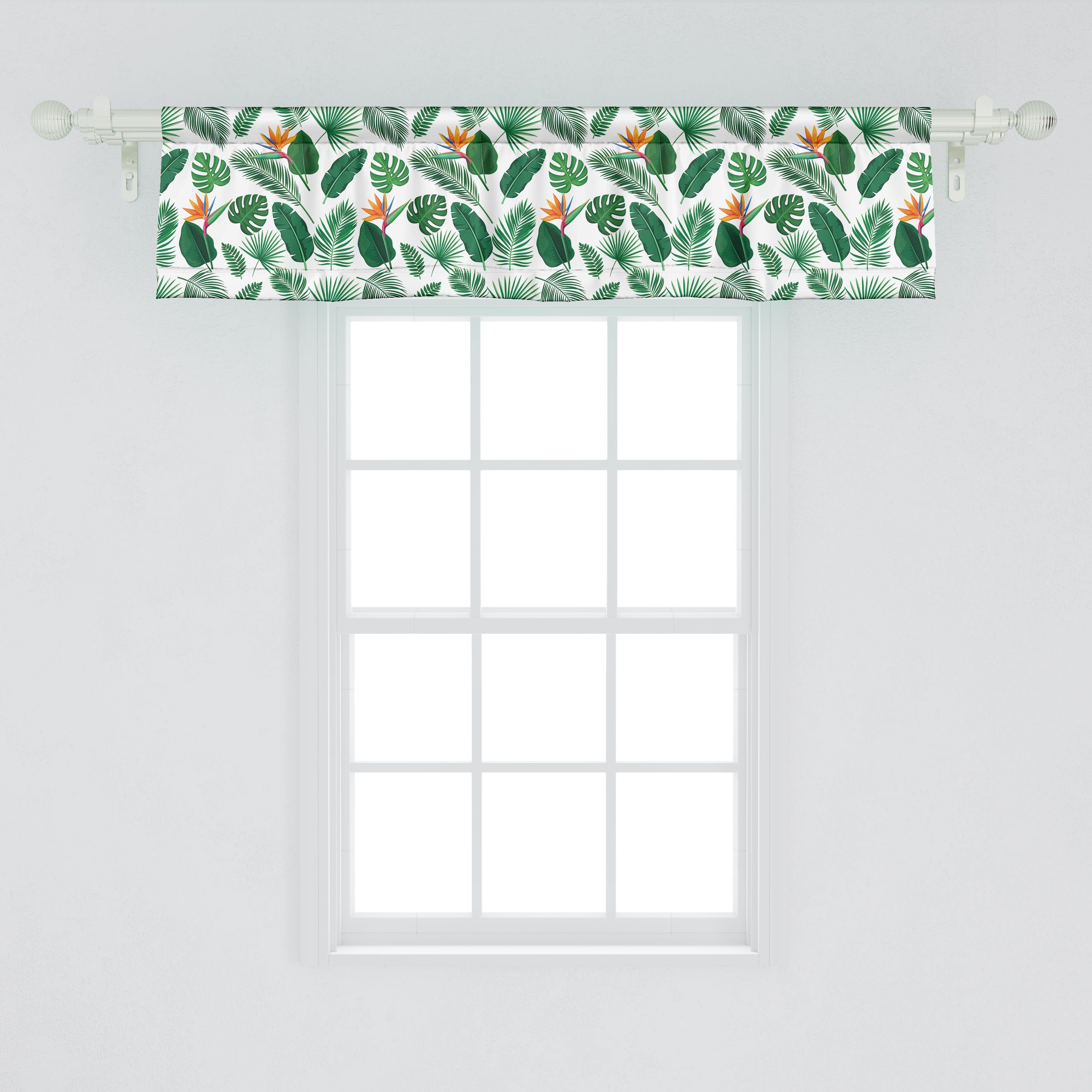 Scheibengardine Vorhang Volant für Küche Philodendron Laub mit Microfaser, Flora Schlafzimmer Stangentasche, Abakuhaus, Dekor Jungle
