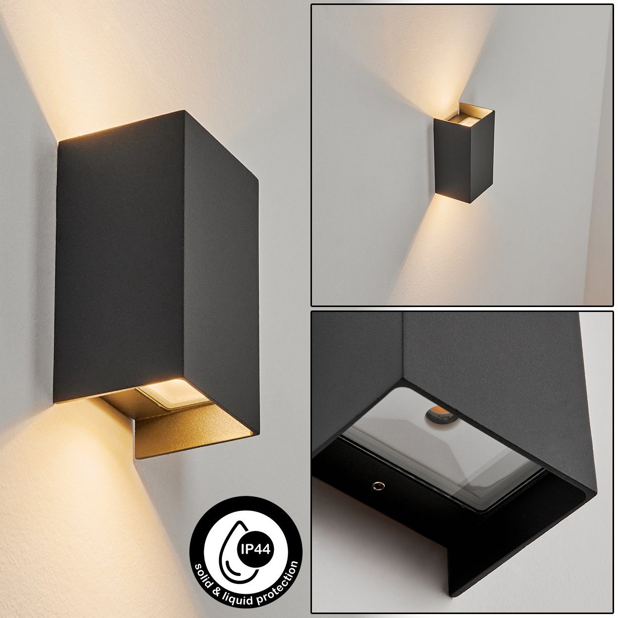 hofstein Außen-Wandleuchte »Cessapalombo« & in 3 Metall/Glas 3000 Lumen, Kelvin, 610 8, Watt, mit aus Lichteffekte, Up Down LED Wandlampe Leuchte Anthrazit/Weiß