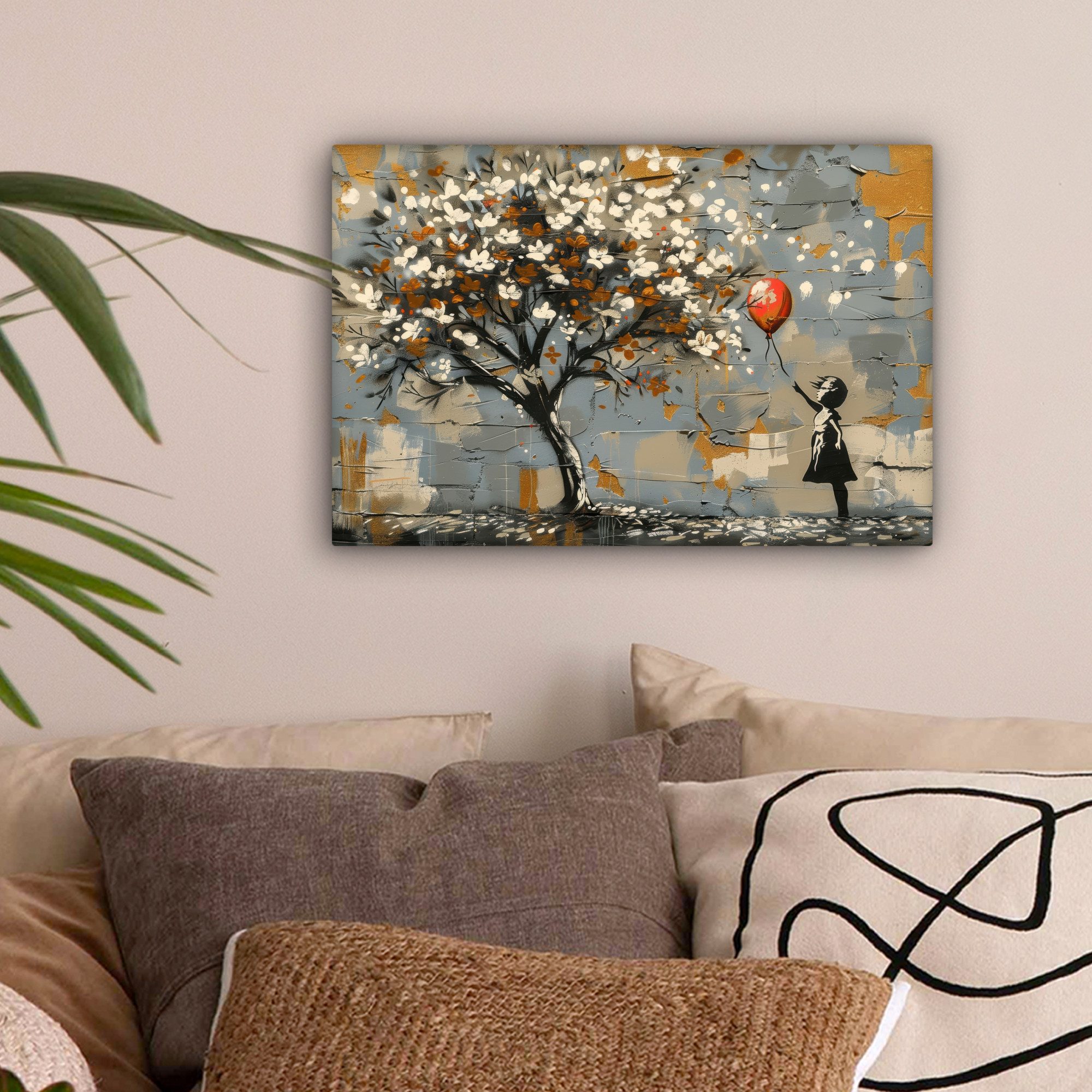 OneMillionCanvasses® Leinwandbild Baum - Graffiti - Banksy-Stil - Balloon G günstig online kaufen