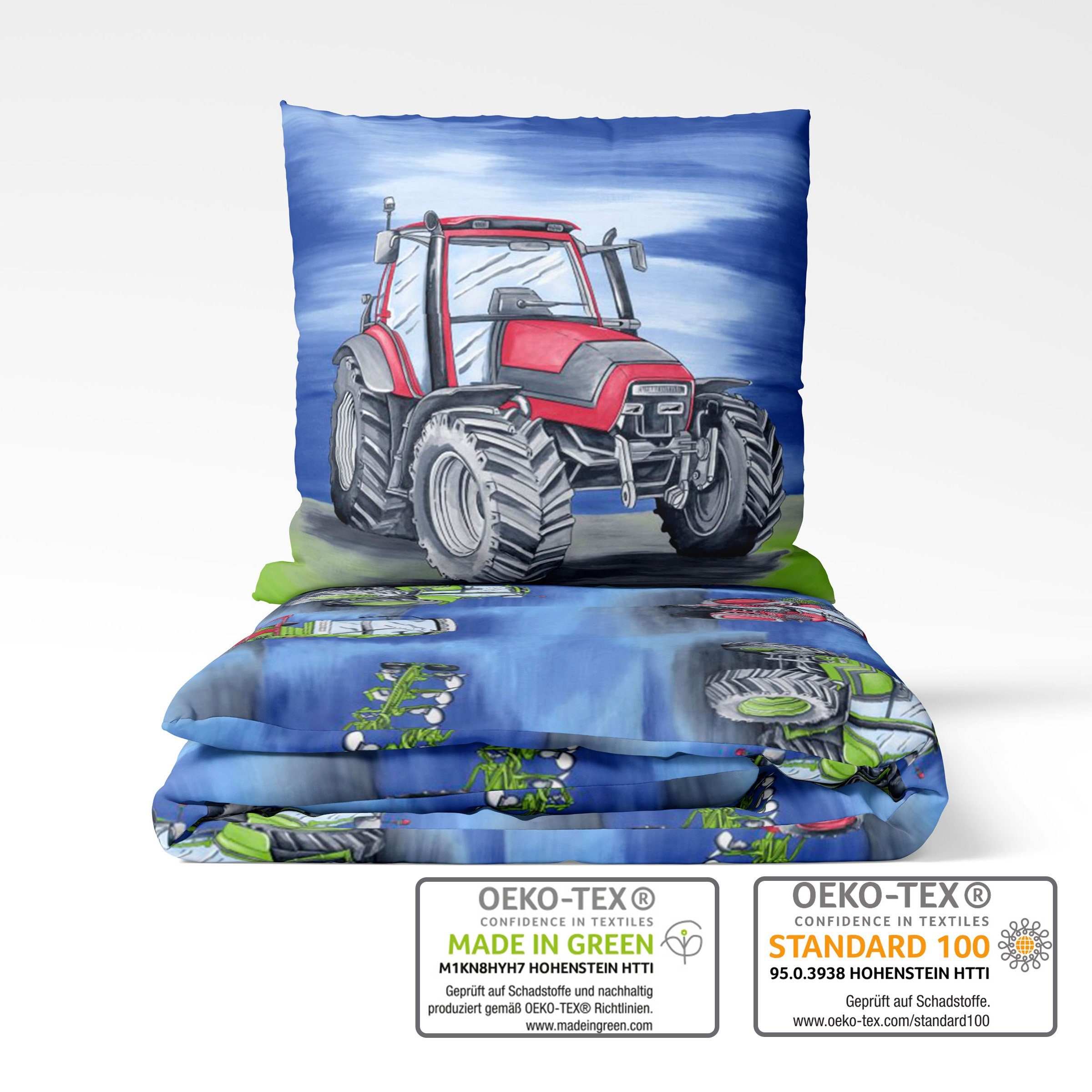 LINKHOFF Kinderbettwäsche Traktor Bettwäsche 135x200 für Jungen 2tlg. – Traktoren & Mähdrescher, Biber Bettwäsche-Set, Trecker Kinderbettwäsche, 100% Baumwolle – Bild 5 von 5