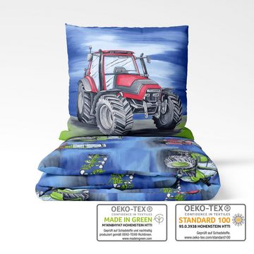Kinderbettwäsche Traktor Bettwäsche 135x200 für Jungen 2tlg. – Traktoren & Mähdrescher, LINKHOFF, Biber Bettwäsche-Set, Trecker Kinderbettwäsche, 100% Baumwolle