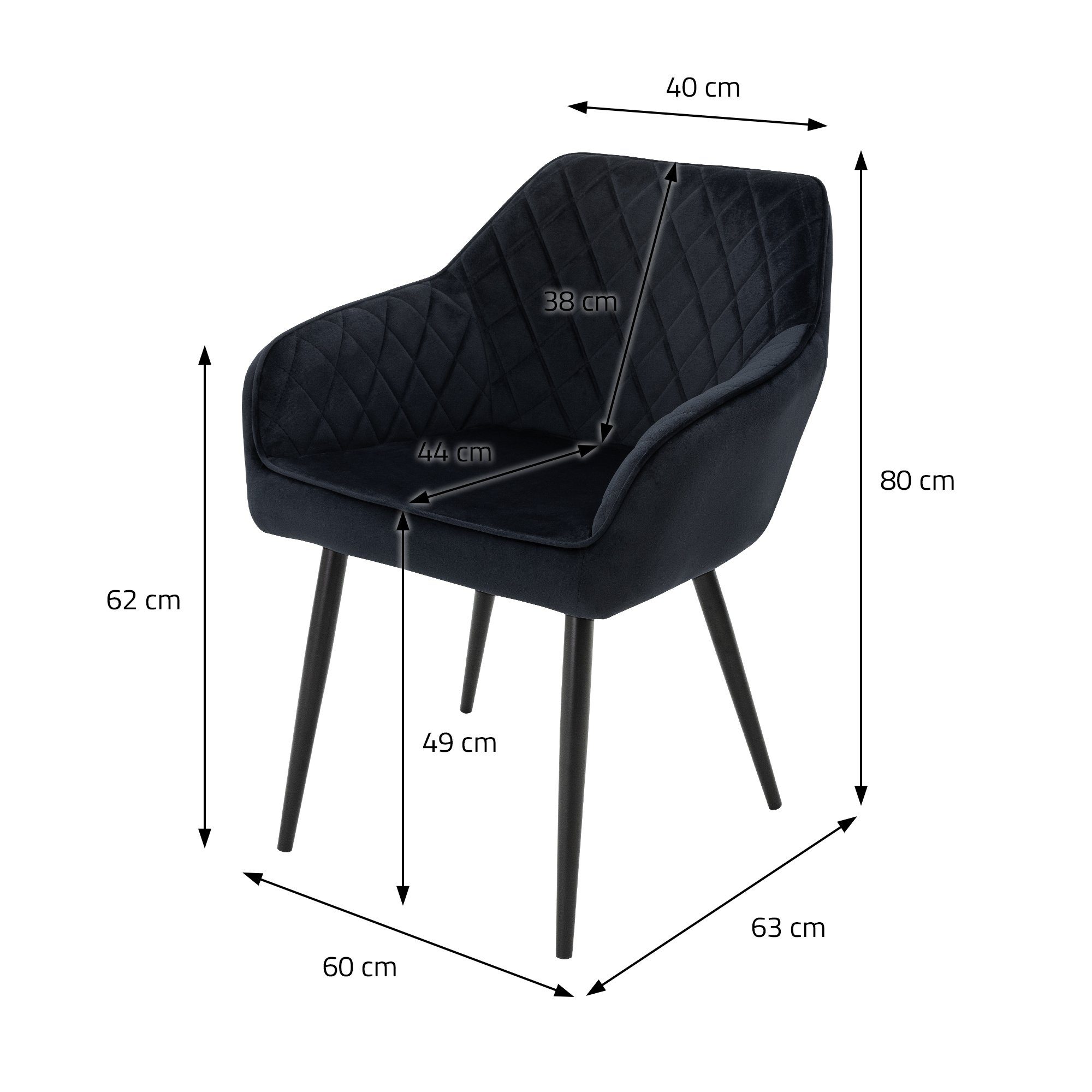 ML-DESIGN Stuhl Esszimmerstuhl 2er Set Samtbezug Metallbeinen (2er mit Set) Schwarz