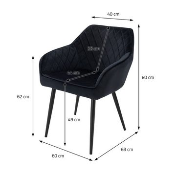ML-DESIGN Stuhl Esszimmerstühle Set mit Armlehne & Rückenlehne Polsterstuhl Stuhl, 8er Set Esszimmerstühle Schwarz 60x63x80cm aus Samt Küchenstühle