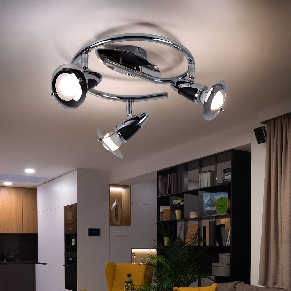 Globo Deckenspot, Leuchtmittel nicht inklusive, Decken Lampe Holz Chrom Spot Rondell Leuchte Wohn Zimmer Strahler