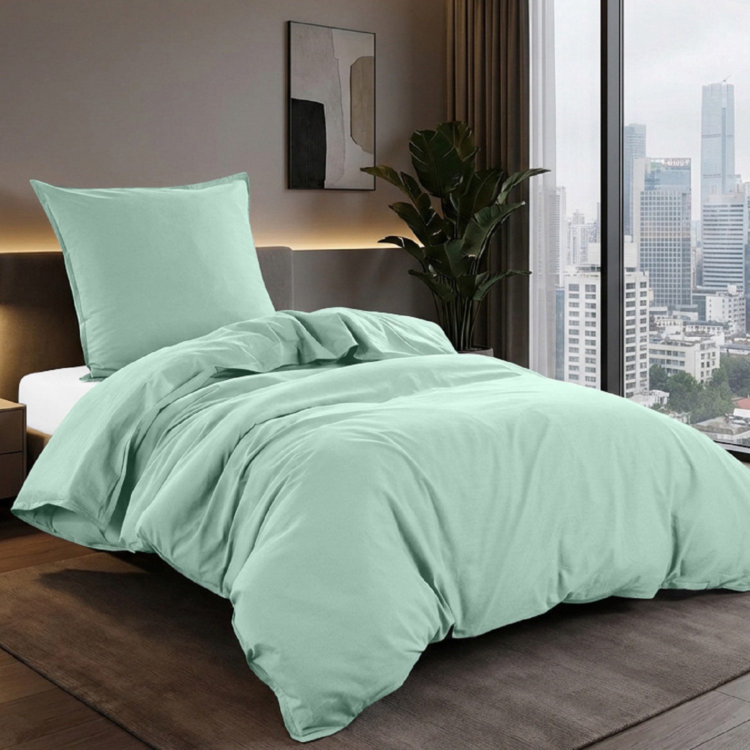 wometo Bettwäsche Stone Washed 155x220 Renforcé, Baumwolle, 2 teilig, OEKO-TEX®, 100% Baumwolle, Bettwäsche im Knitterlook mit Stehsaum