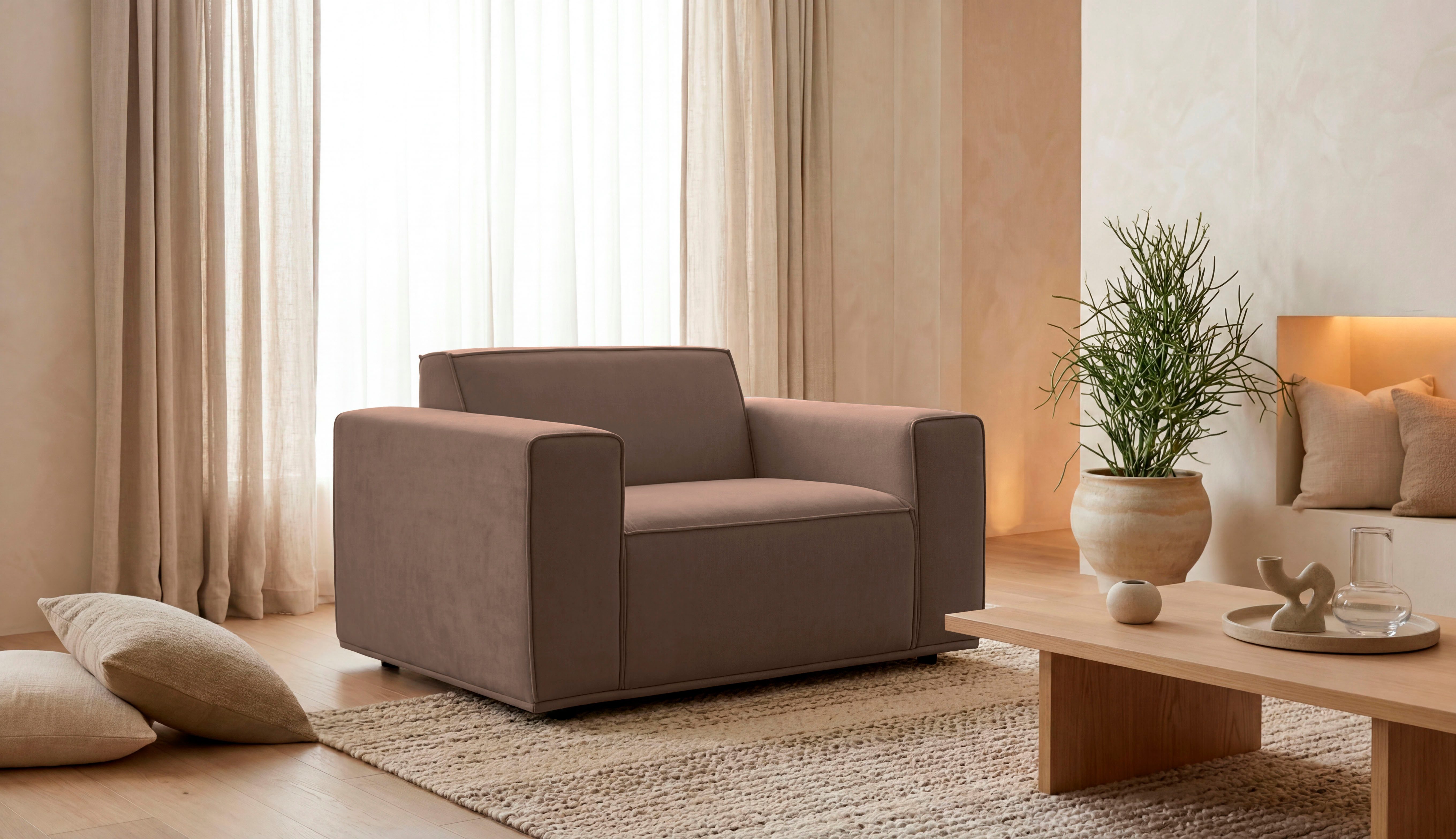 OTTO home Loveseat Avelin, 1.5 Sitzer, 140 cm, Chenille, Struktur-Boucle, mit Wellenunterfederung, Kedernaht, bodentief, Skandi-Design