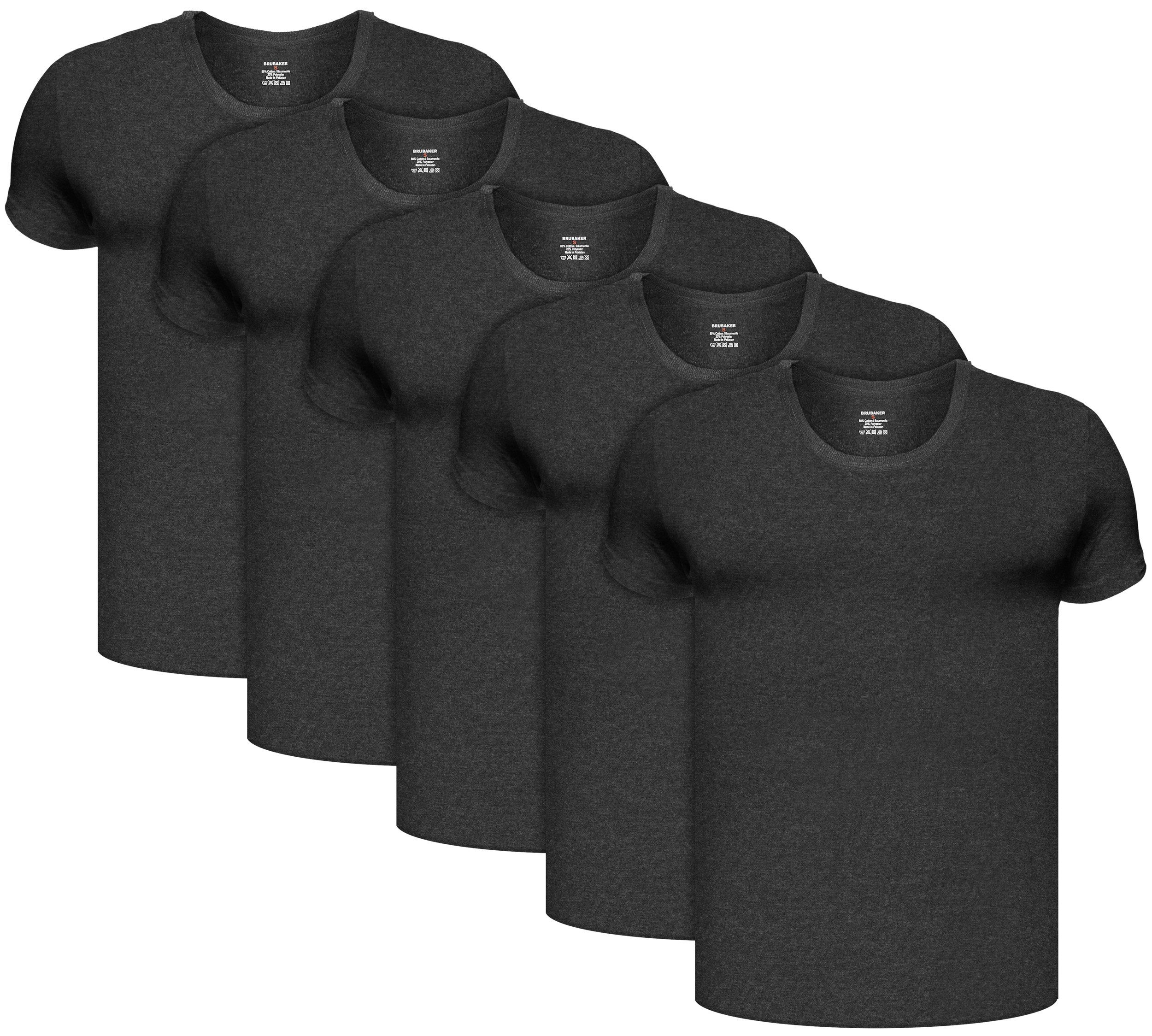 BRUBAKER Unterziehshirt »Herren Unterhemd mit Rundhals Auschnitt« (Set,  5-St., 5er-Pack) Kurzarm Shirt - T-Shirt zum Unterziehen aus hochwertiger  Baumwolle (glatt) - Extra Lang - Rundkragen - Regular Fit- Nahtlos