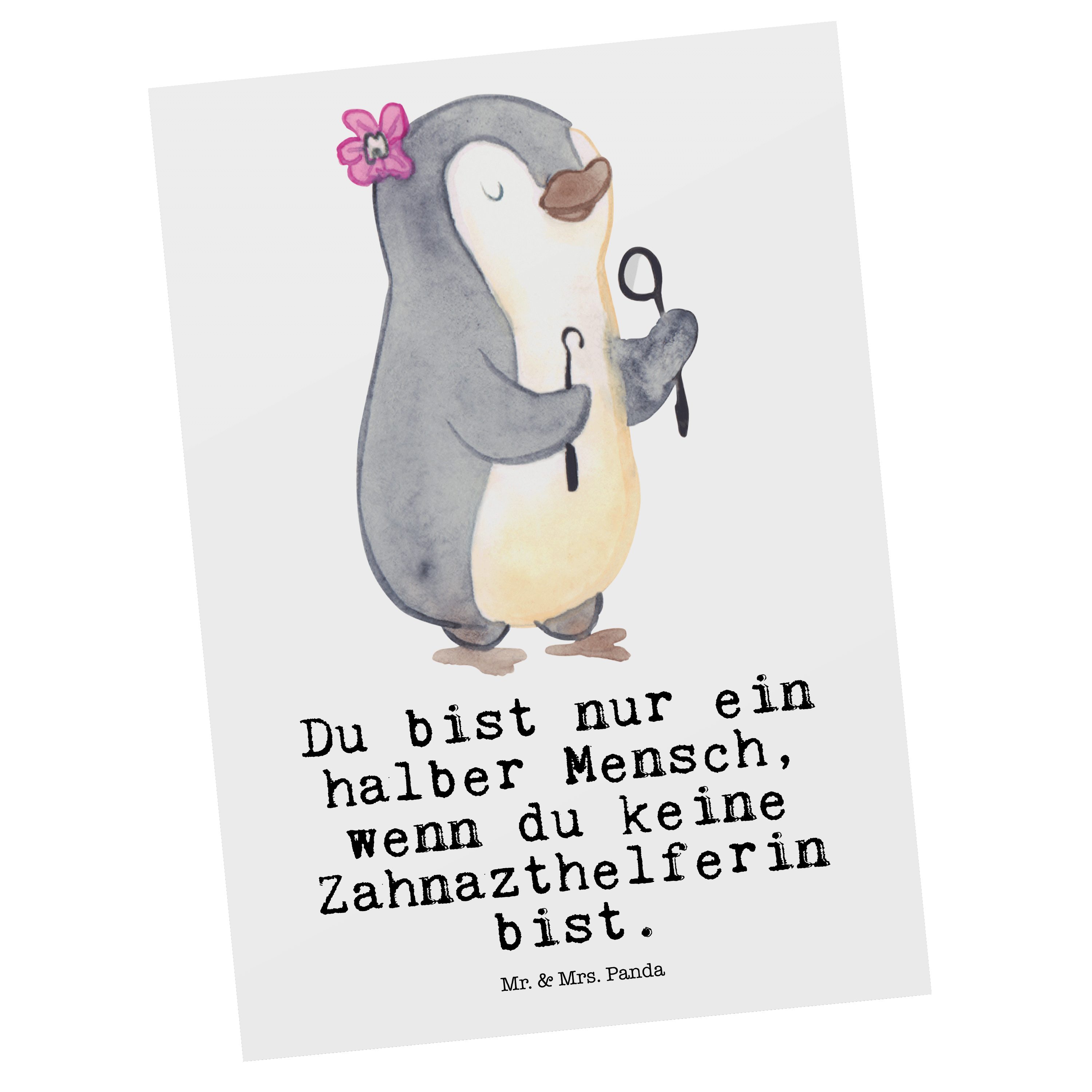 Mr. & Mrs. Panda Postkarte Zahnarzthelferin mit Herz - Weiß - Geschenk, Danke, Einladung, Grußka