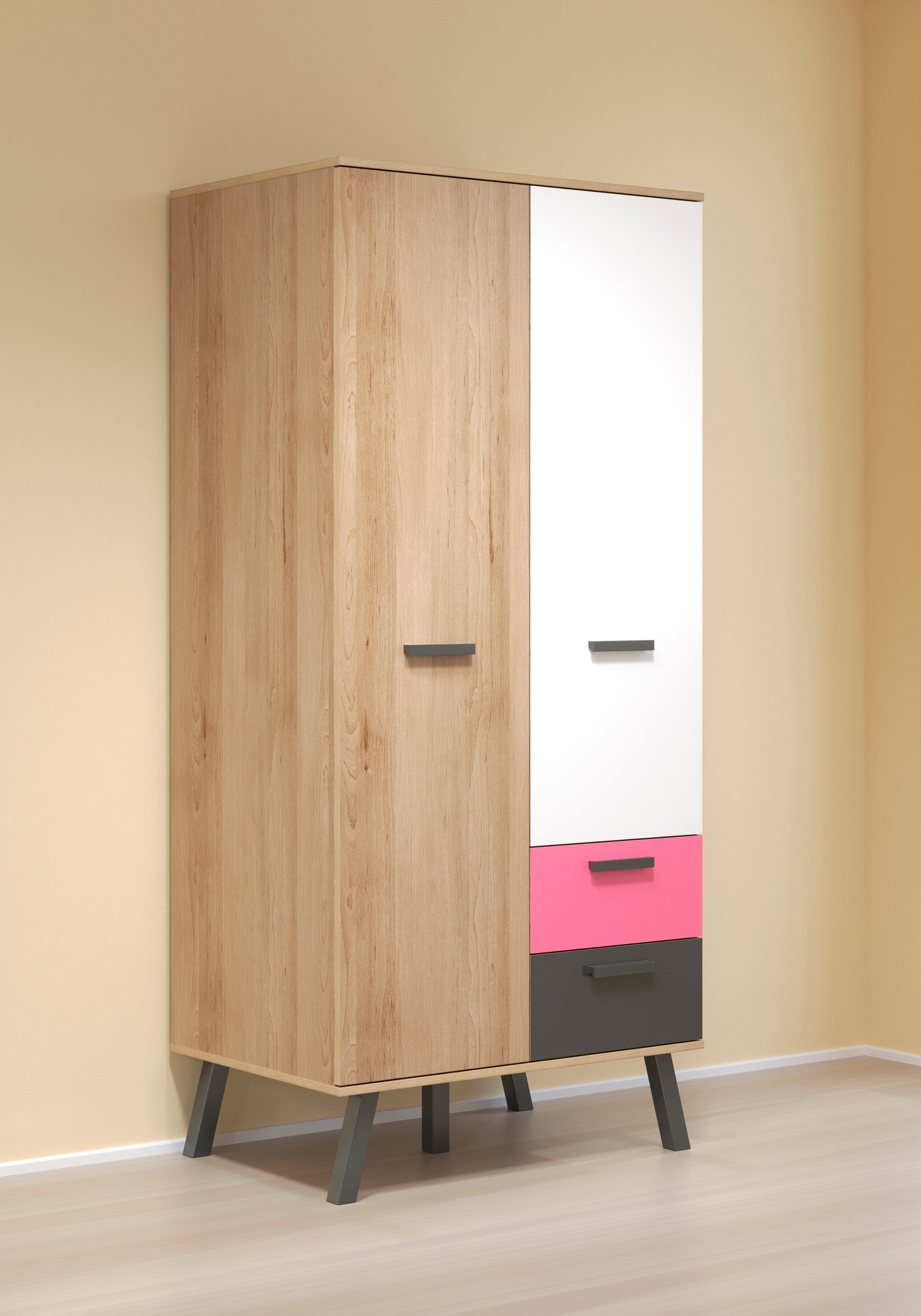 trendteam Kleiderschrank Mats Front oder Rosa teilweise Blau wechselbar 