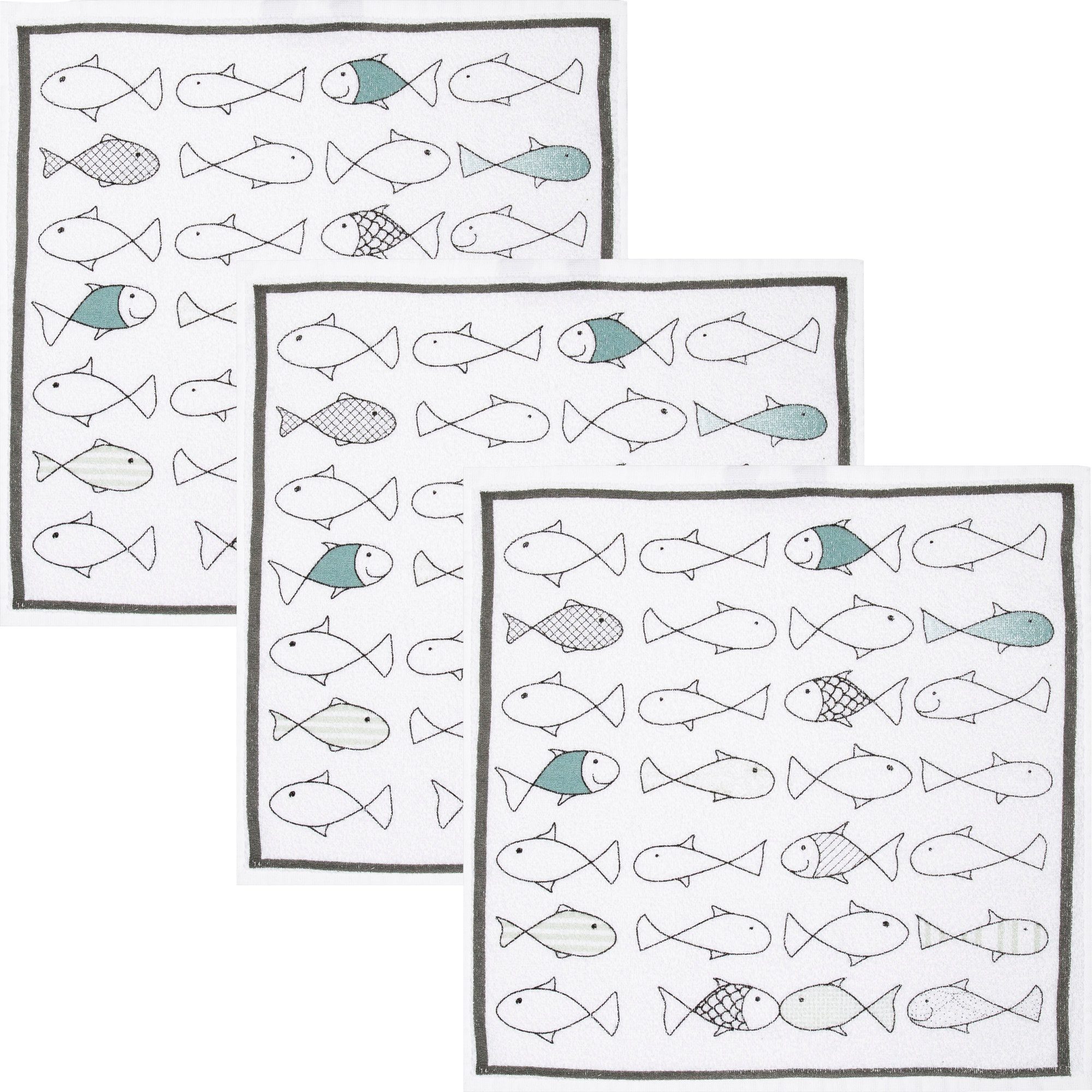 Kracht Geschirrtuch Frottier-Geschirrtuch "Kiss Fish" 3er-Pack, Baumwolle Motiv
