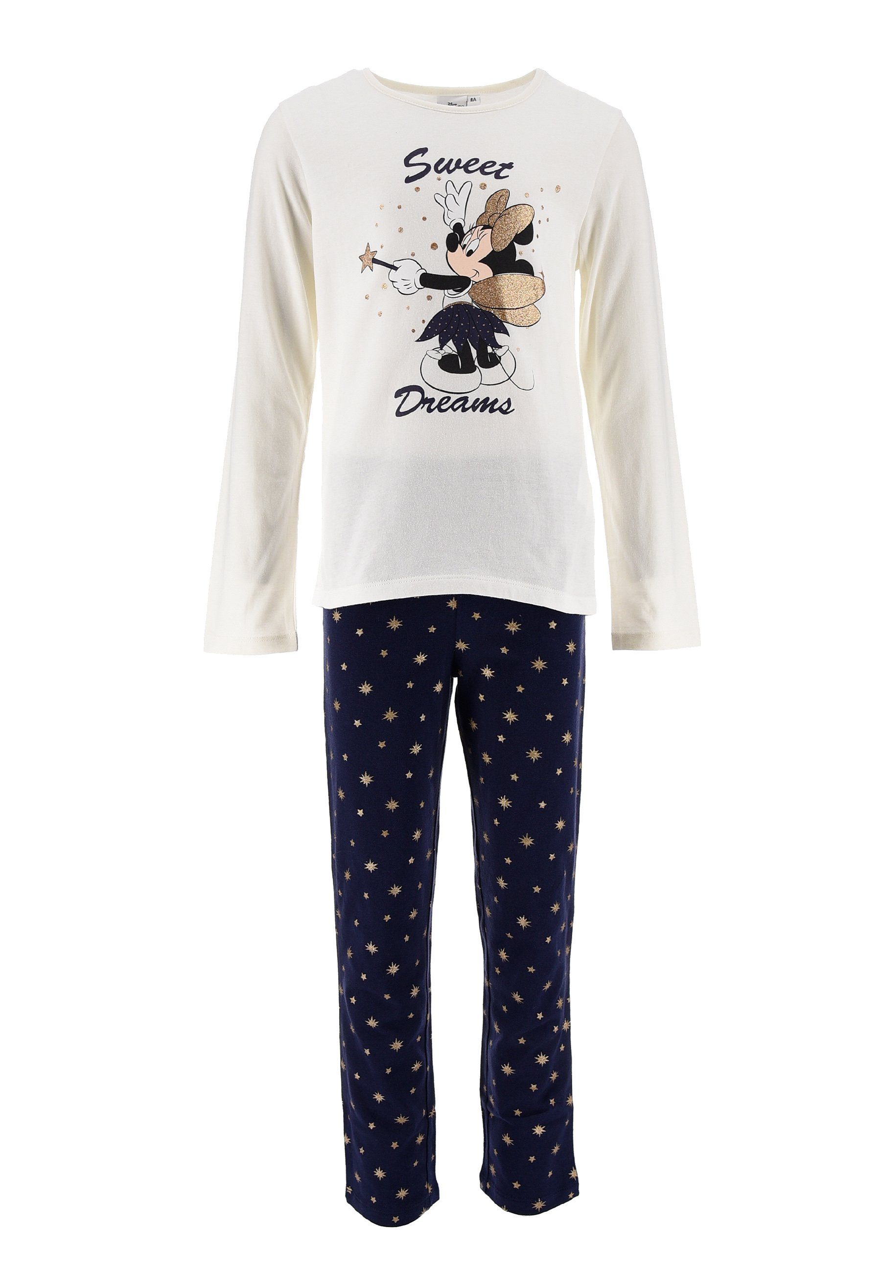 Kinder tlg) Mini Shirt Schlafanzug Kinder Weiß Minnie Mädchen Maus Schlaf-Hose Langarm (2 Pyjama Schlafanzug Mouse Disney +