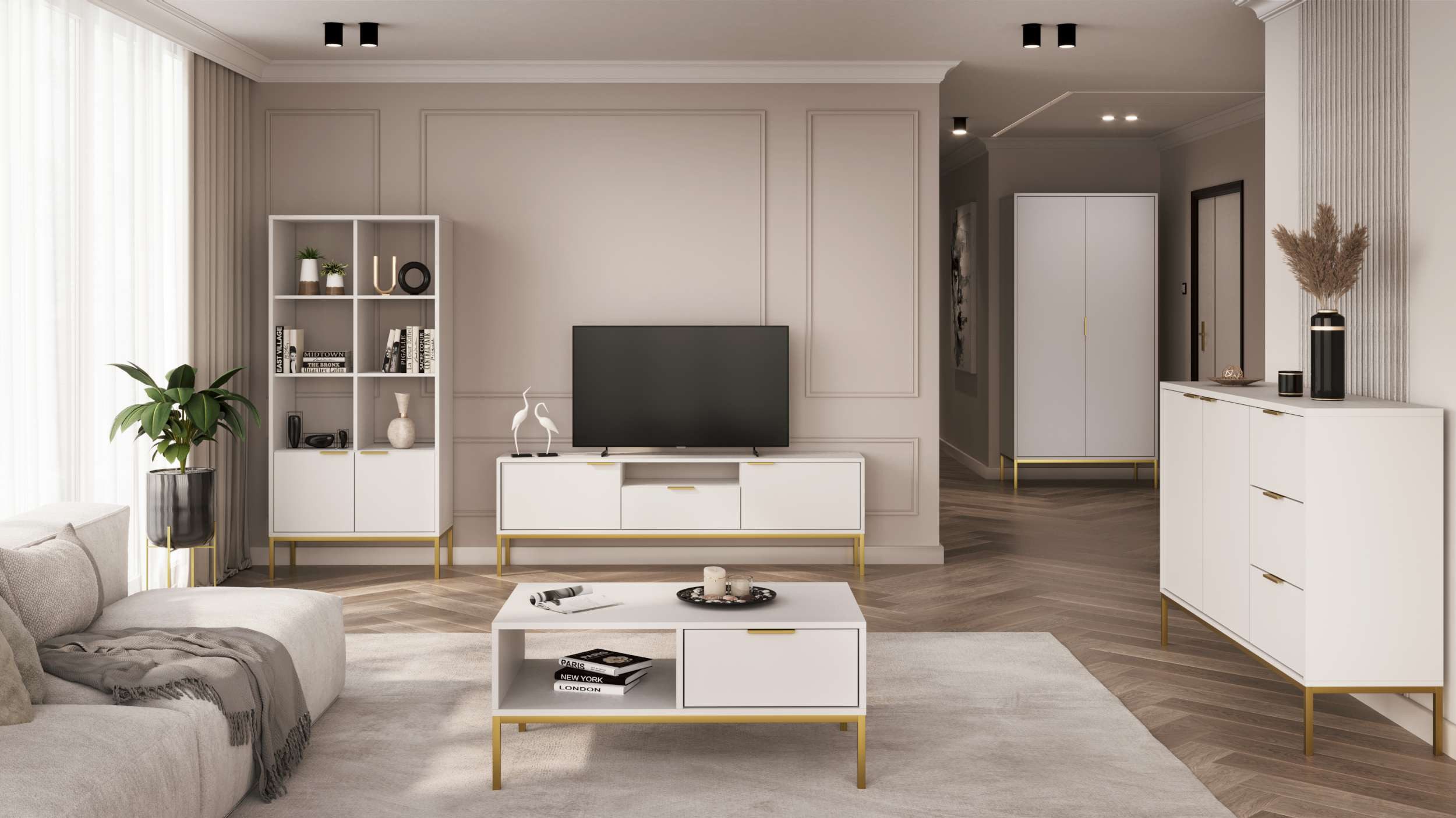 99rooms Wohnwand Avgustin, (Set (5-St), Wohnmöbel, Wohnzimmer-Set), Modern Design, mit viel Stauraum, Soft-Close Funktion