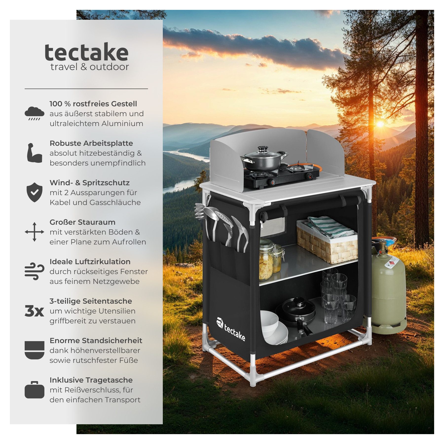tectake Campingtisch Campingküche Premium mit 2 günstig online kaufen