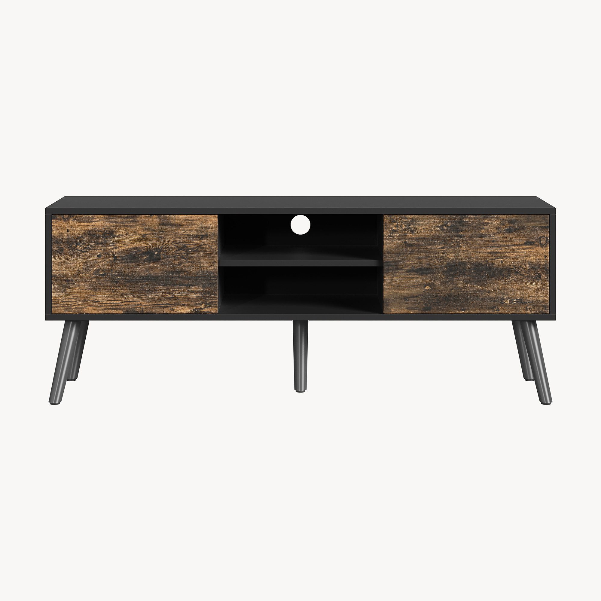 en.casa Lowboard, »Eskilstuna« Fernsehtisch 120x29,5x46,5cm Schwarz / Dunkler Holzton