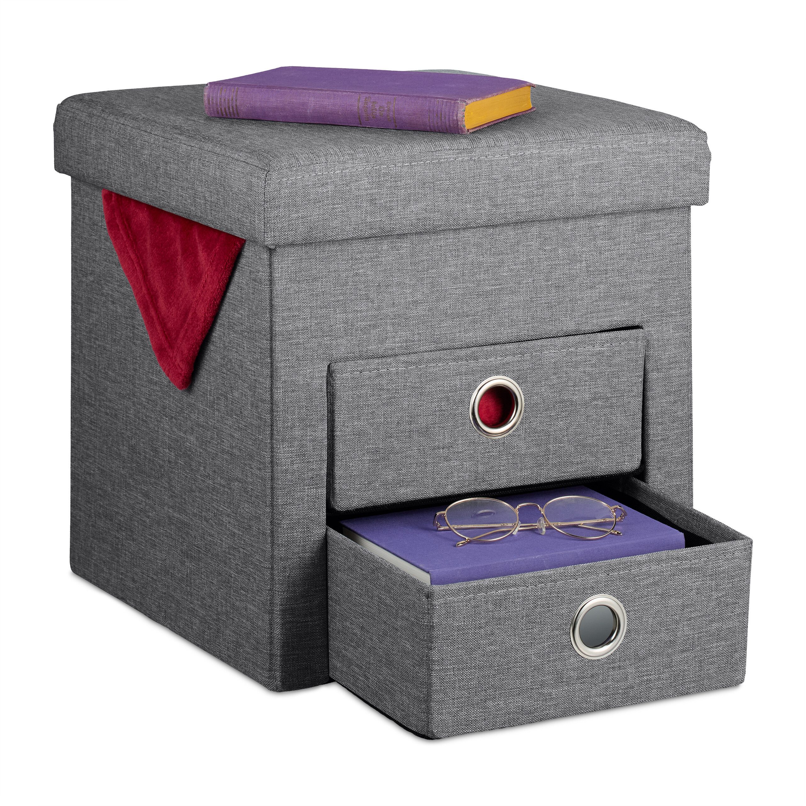 relaxdays Stauraumhocker Sitzhocker mit Stauraum 2 Schubladen, Dunkelgrau günstig online kaufen
