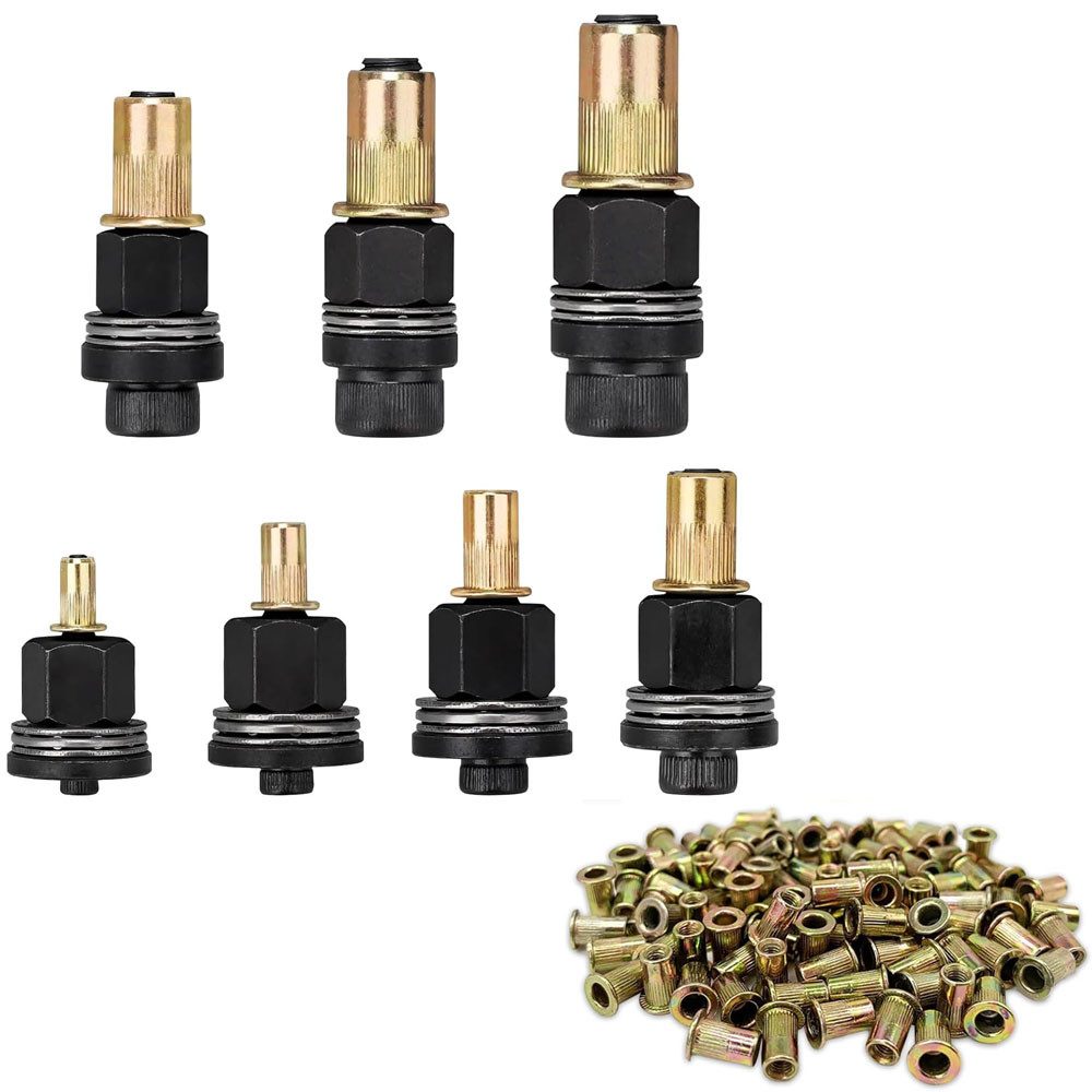JOYOLEDER Niete 77 Stücke Nietmutternzange set, Nietenzange Nietmuttern, Nieten Set, (für M3, M4, M5, M6, M8, M10, M12 Nietmutter Werkzeug, Manuelle, Nietmaschine, Enthält Jeweils 10 Stück M3/M4/M5/M6/M8/M10/M12-Muttern)