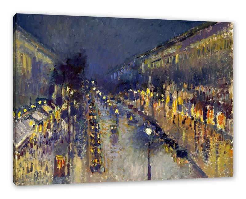 Pixxprint Leinwandbild Camille Pissarro - The Boulevard Montmartre at Night, Camille Pissarro - The Boulevard Montmartre at Night (1 St), Leinwandbild fertig bespannt, inkl. Zackenaufhänger