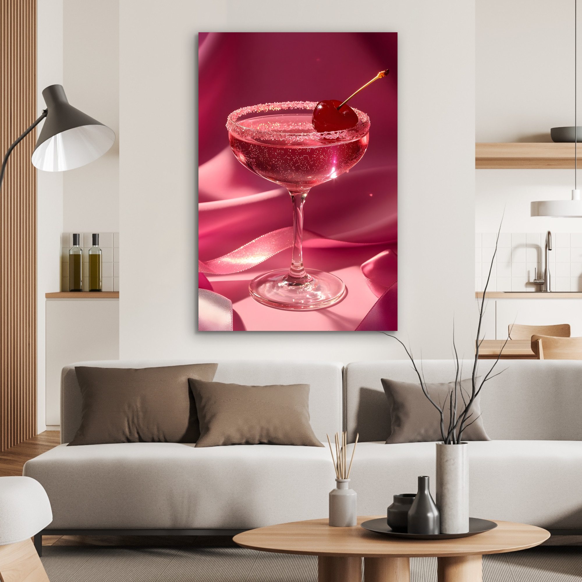 MuchoWow Metallbild Cocktail - Rosa - Luxe, Inkl. Aufhängung, Alu-Dibond-Druck, Dekoration aus Metall, Aluminium deko, 80x120 cm