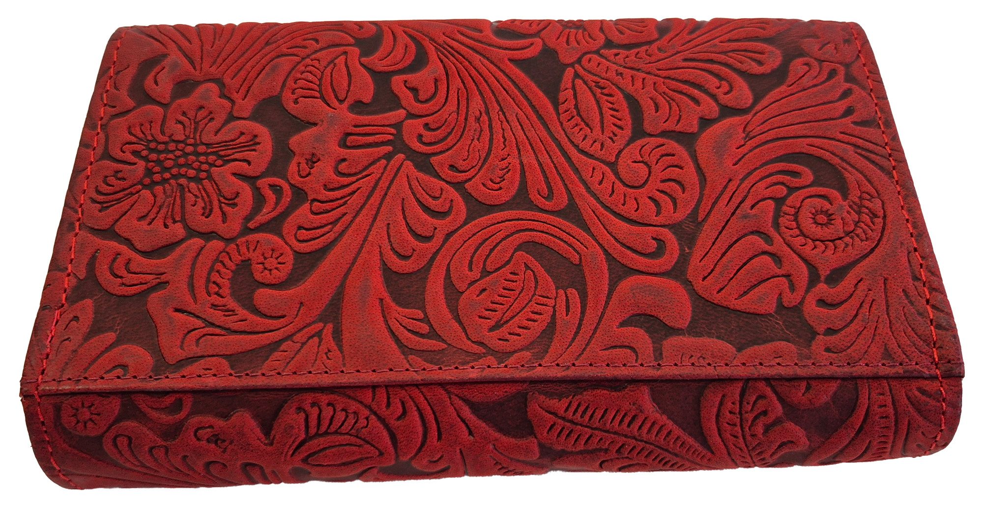 Einkaufszauber Kellnerbörse Echt Leder Kellnerin Geldbeutel Floral Rot (mit Sicherheitskette), Echtleder