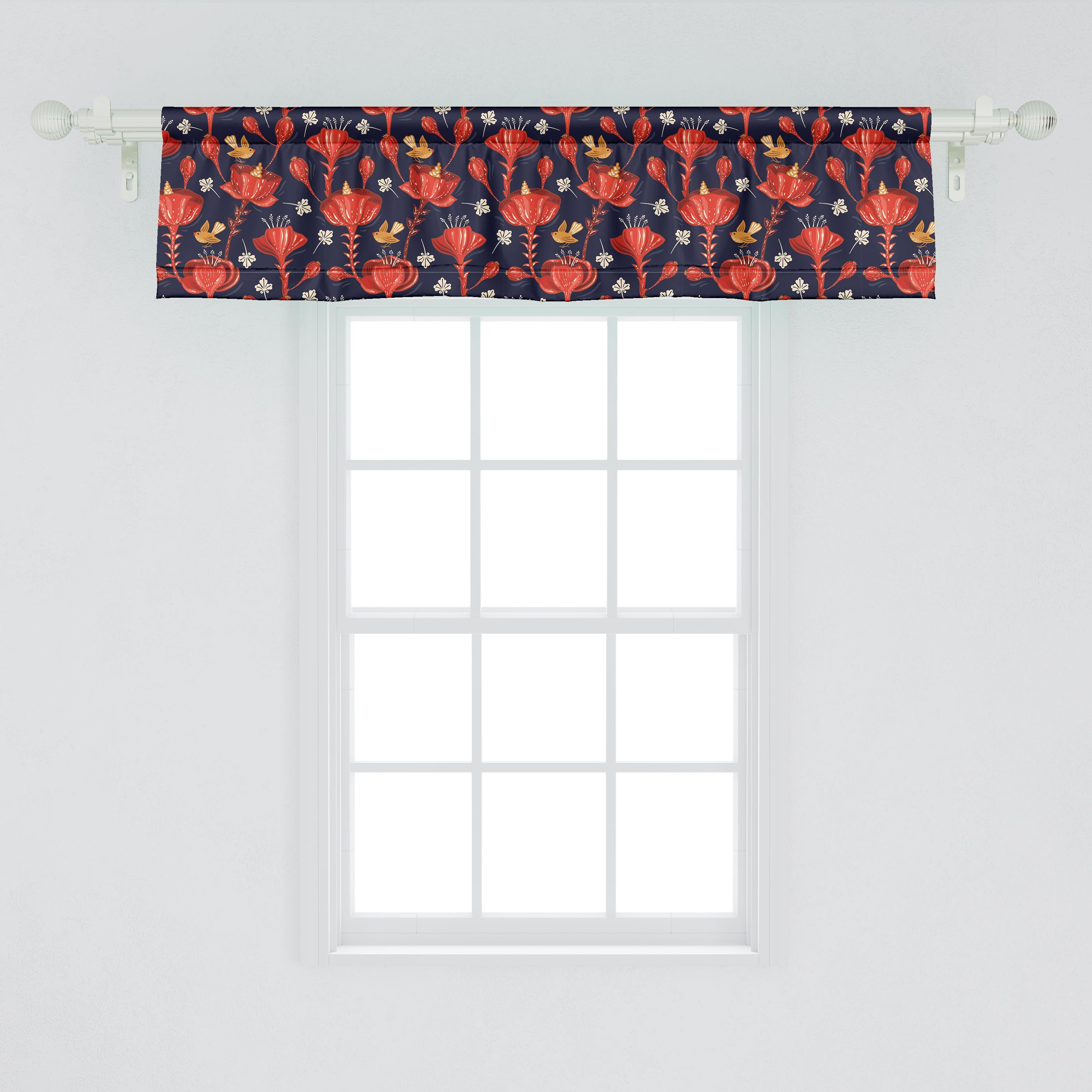 Scheibengardine Vorhang für Blühende und Blumen Jacobean mit Stangentasche, Volant Microfaser, Vögel Schlafzimmer Küche Dekor Abakuhaus