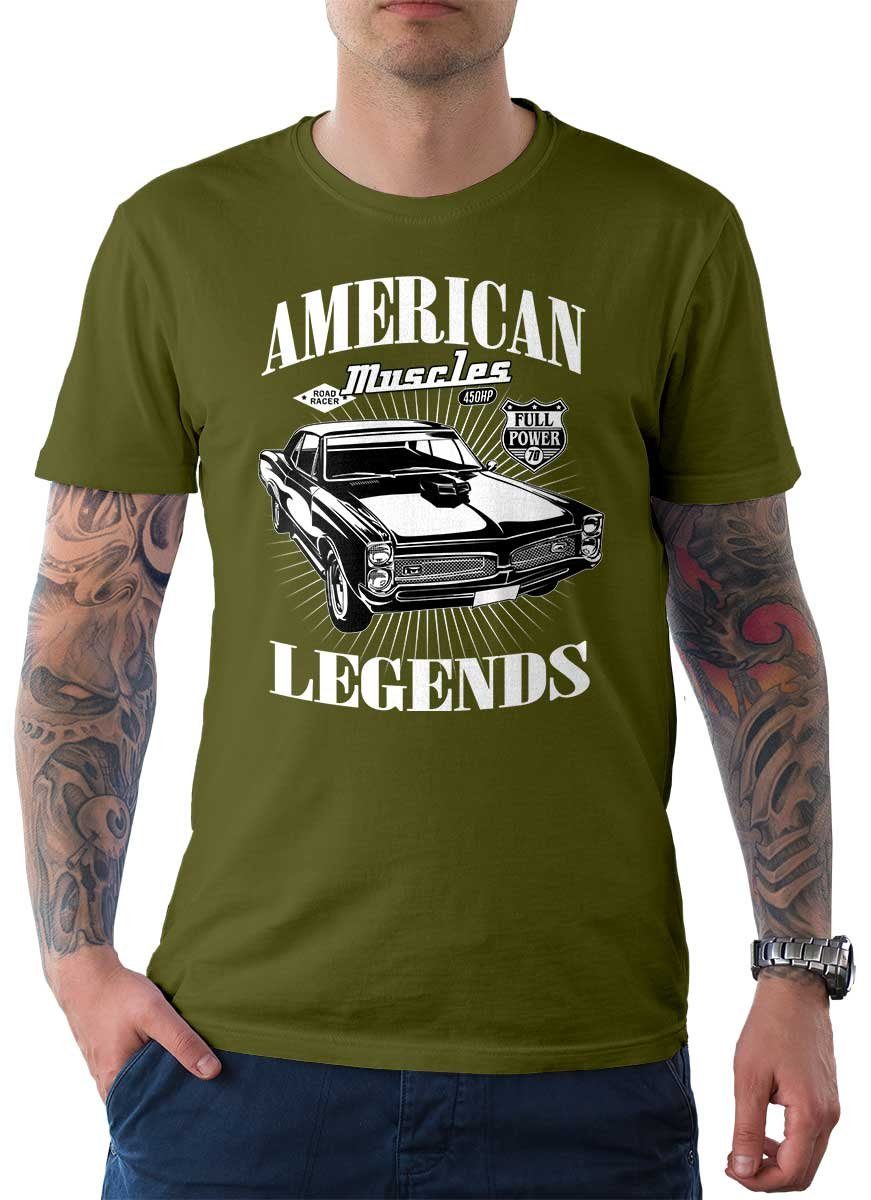Wheels / Rebel Legend US-Car Auto Oliv Herren mit American T-Shirt On T-Shirt Motiv Tee